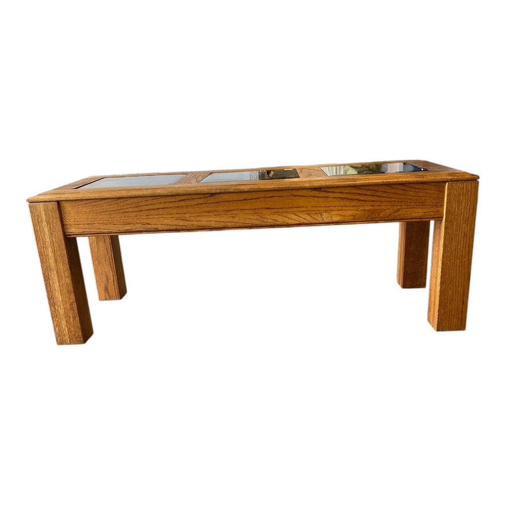 Vintage Solid Oak Coffee Table with Glass Panel Top