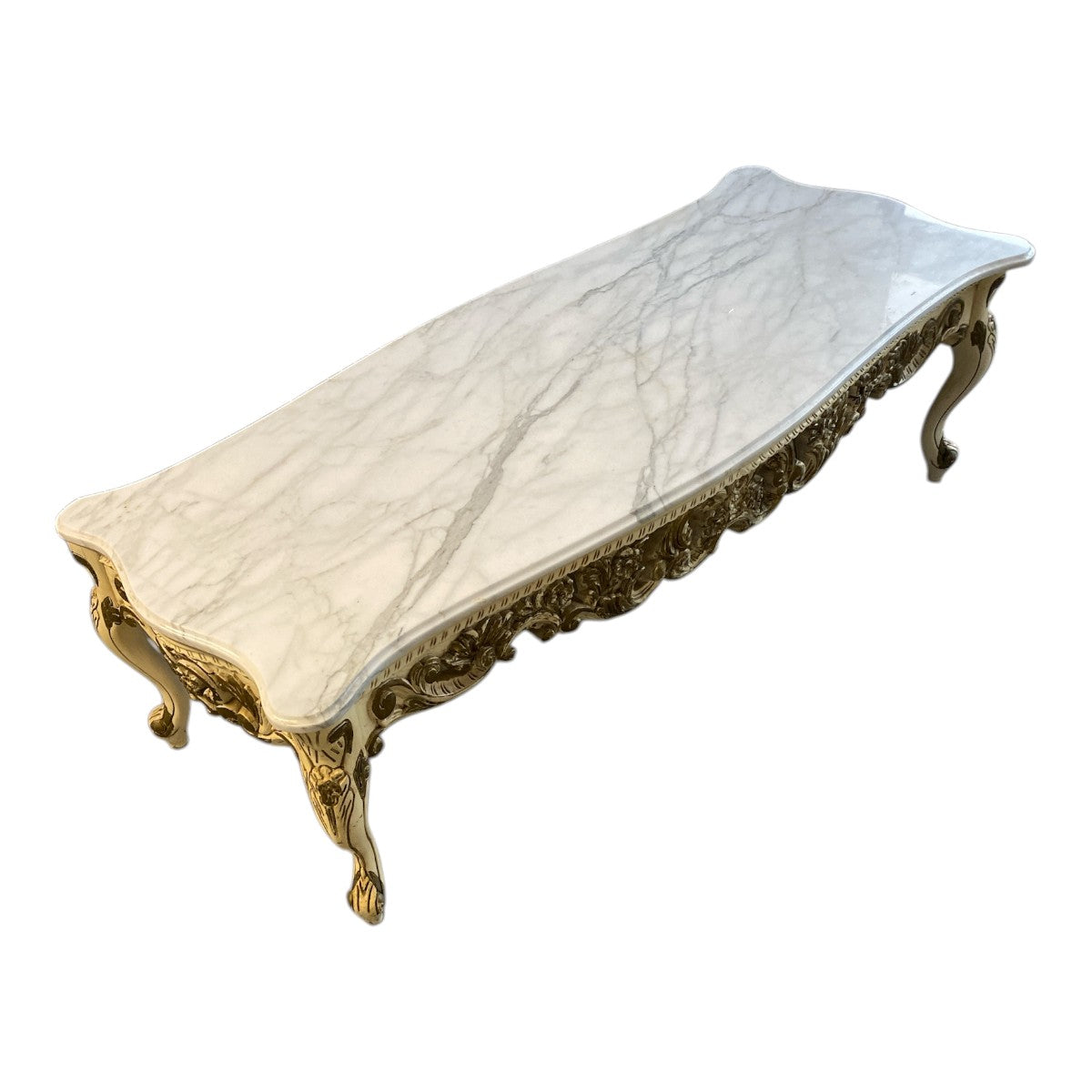 Vintage Baroque Marble Coffee Table – Oversized Rococo Carved Base