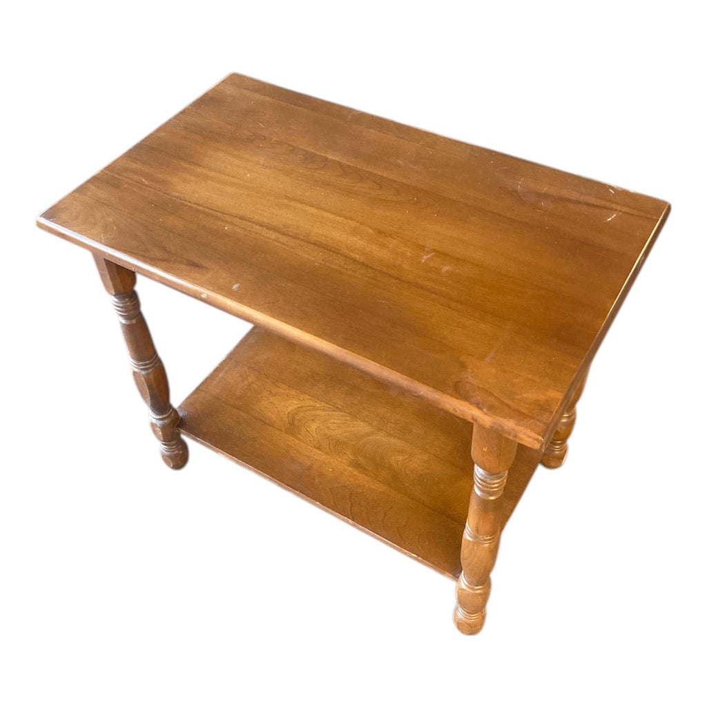 Warm Solid Wood Two‑Tier Side Table – Turned Legs, Compact Storage
