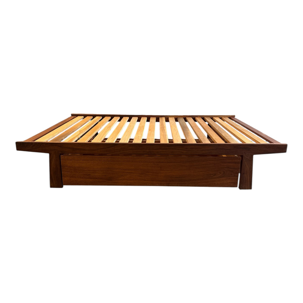 Solid Walnut Platform Bed Frame Full Size Japanese-Inspired with Maple Slats