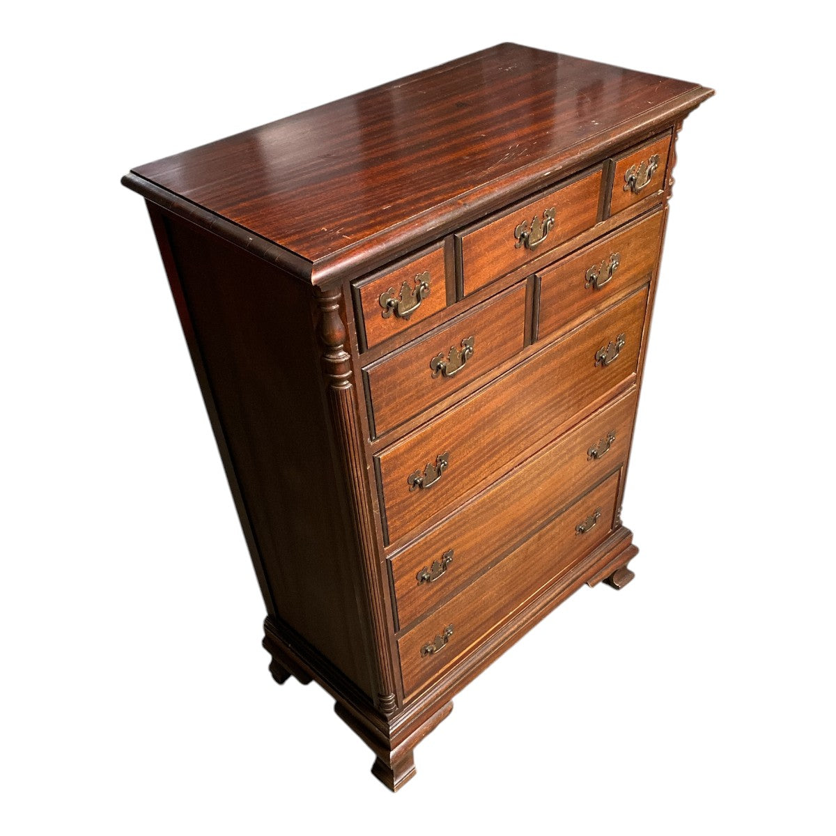 Vintage Mahogany Chippendale Style 8-Drawer Tall Chest with Ogee Feet