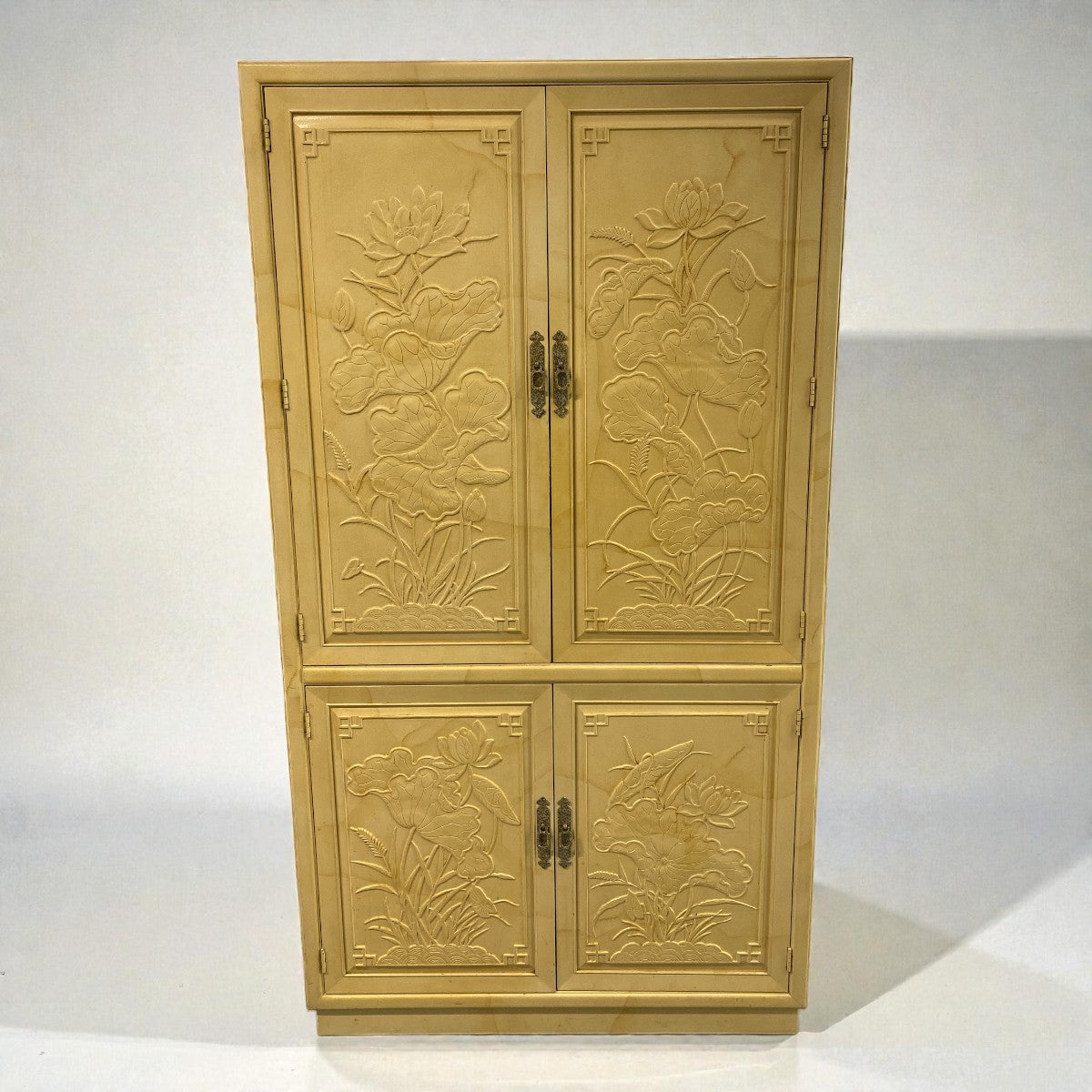 Henredon Chinoiserie Bar Cabinet - Rescued from the Landfill, 70s Lotus Carved Luxury