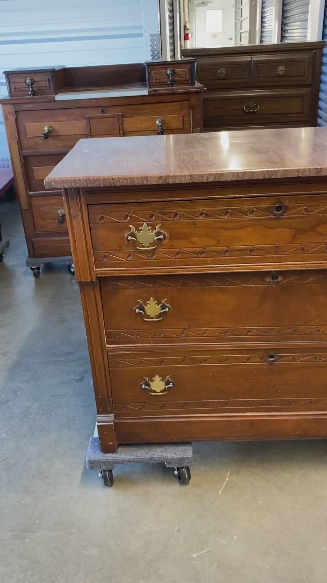 Antique Walnut Chest of Drawers — Rose Marble Top