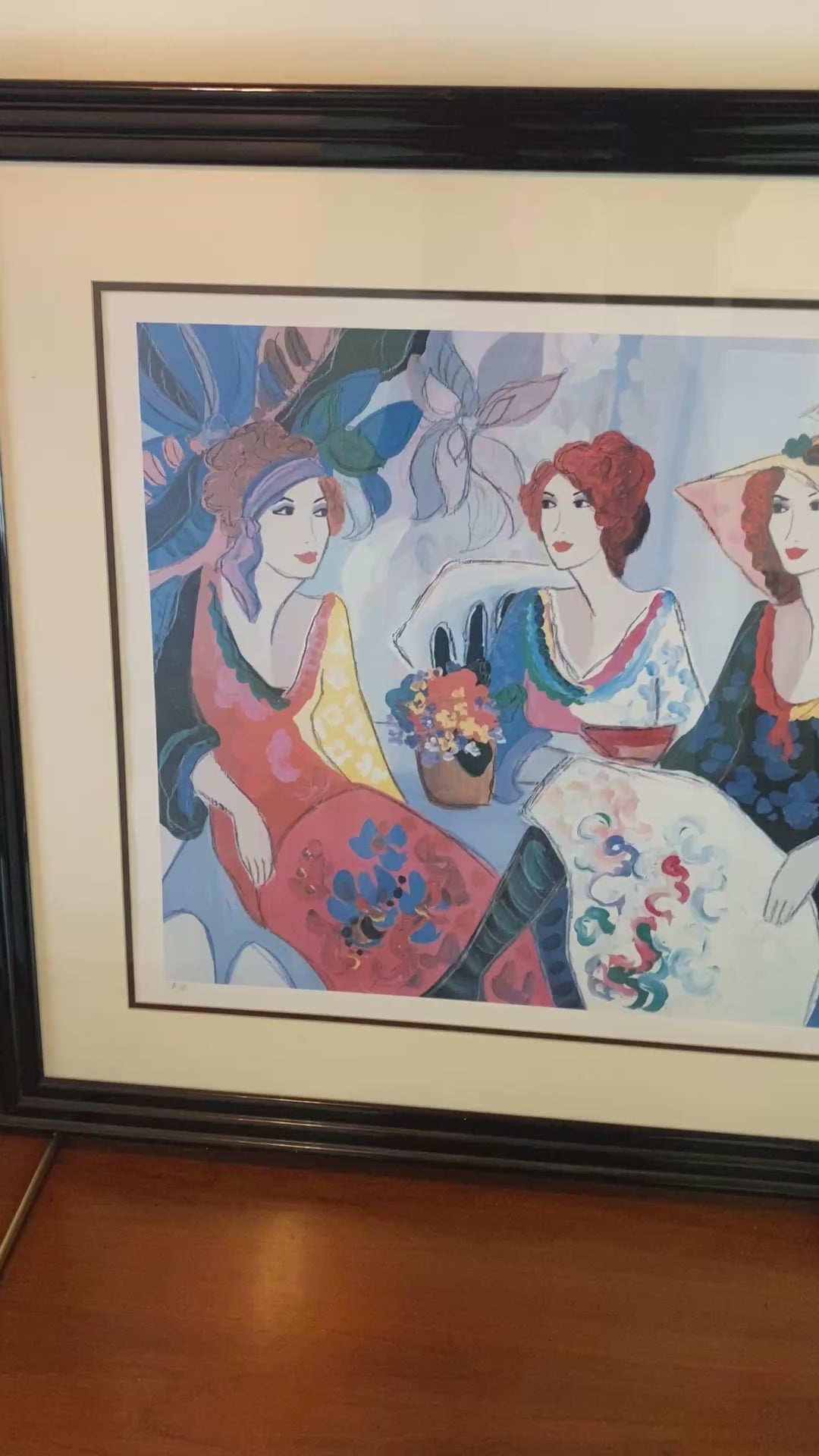 Itzchak Tarkay Signed Serigraph, Three Women at Café, Black Lacquer Frame