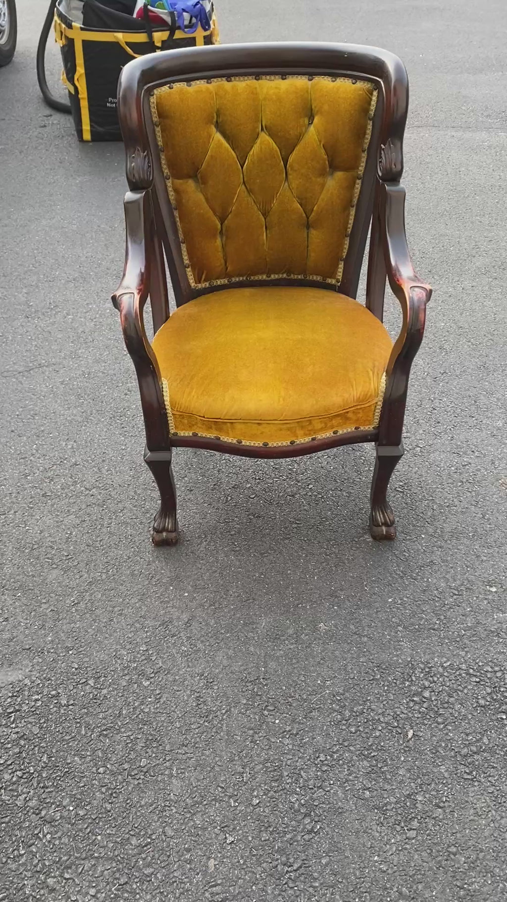 Victorian Empire Revival Mahogany Parlor Chair with Gold Tufted Velvet Upholster