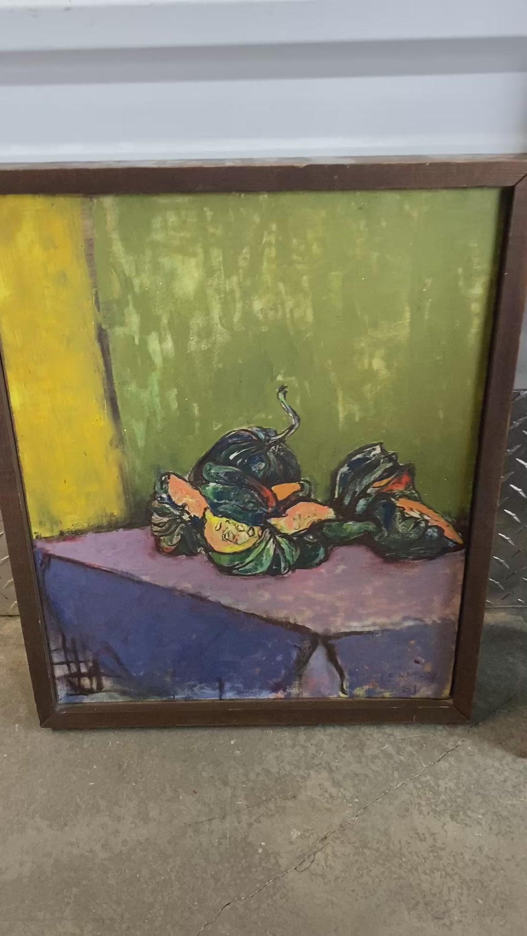 Lerman '61 Signed Original Oil on Board Still Life with Squash Expressionist