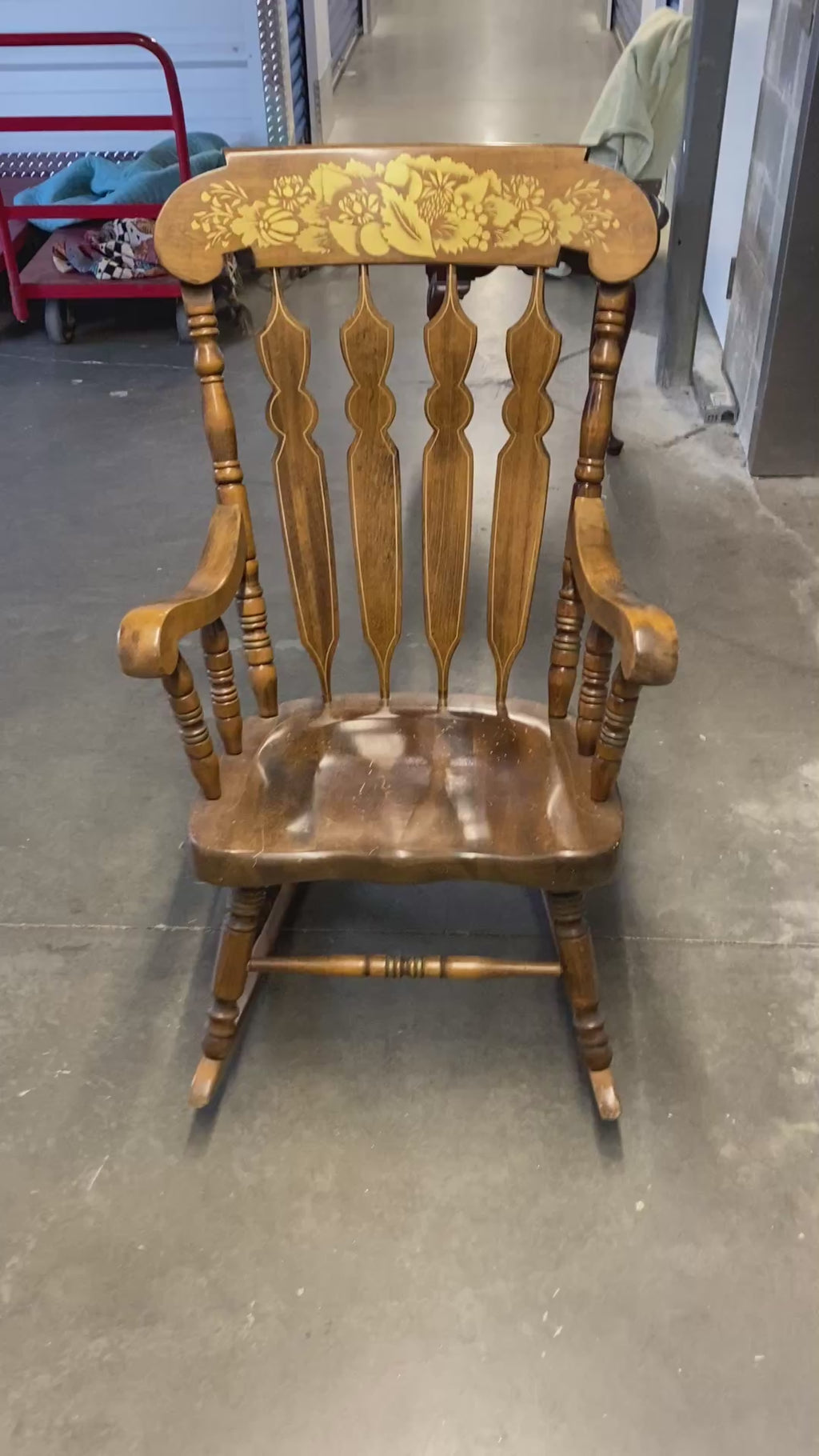 Ethan Allen Colonial Revival Maple Rocking Chair with Stenciled Fruit Crest
