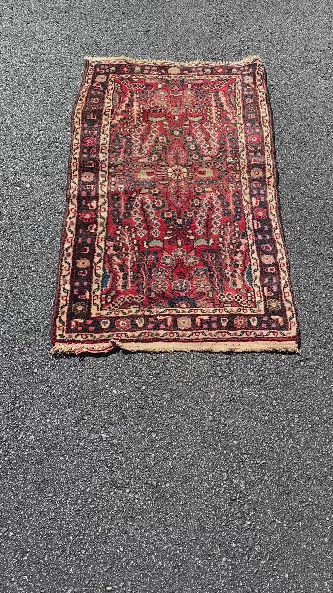 Vintage Persian Hamadan Hand-Knotted Wool Runner Rug Red Field Medallion