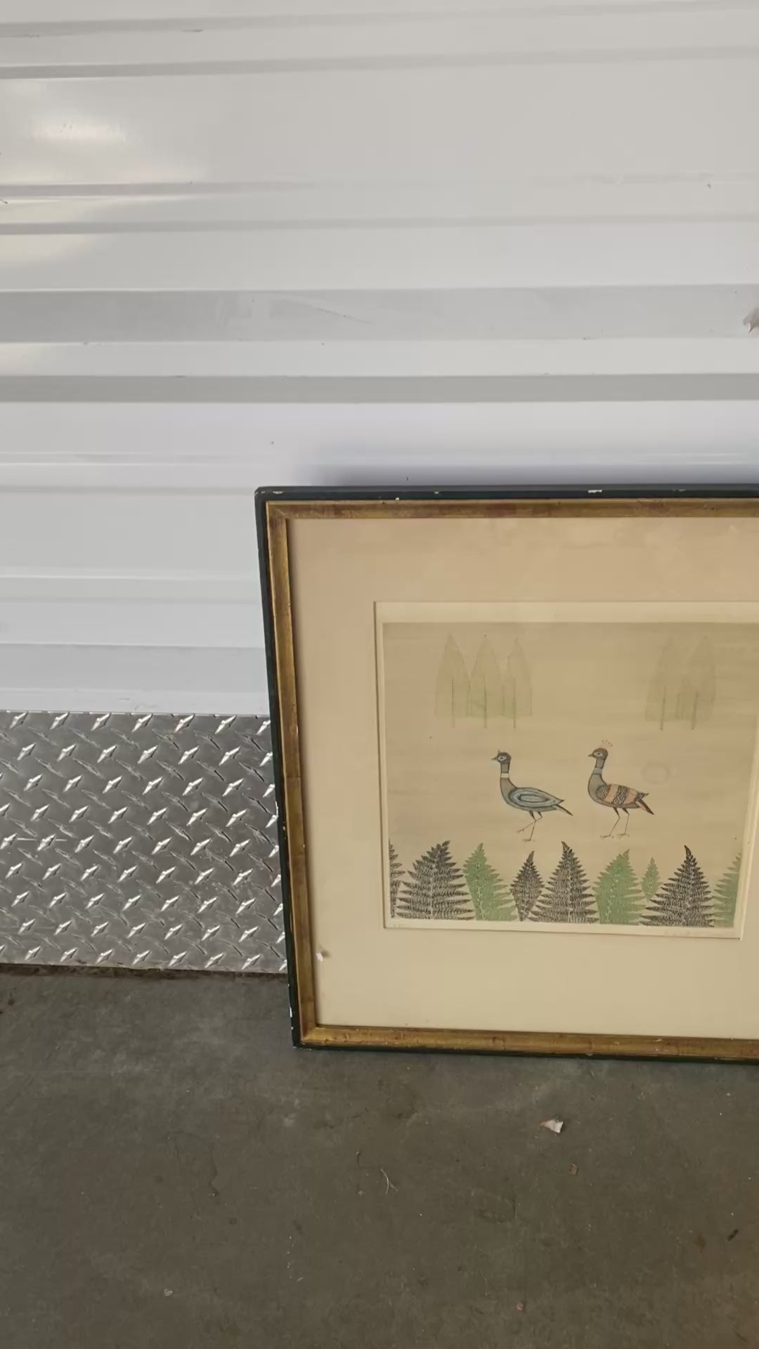 Keiko Minami Signed Etching, Two Birds with Ferns, Numbered 63/90