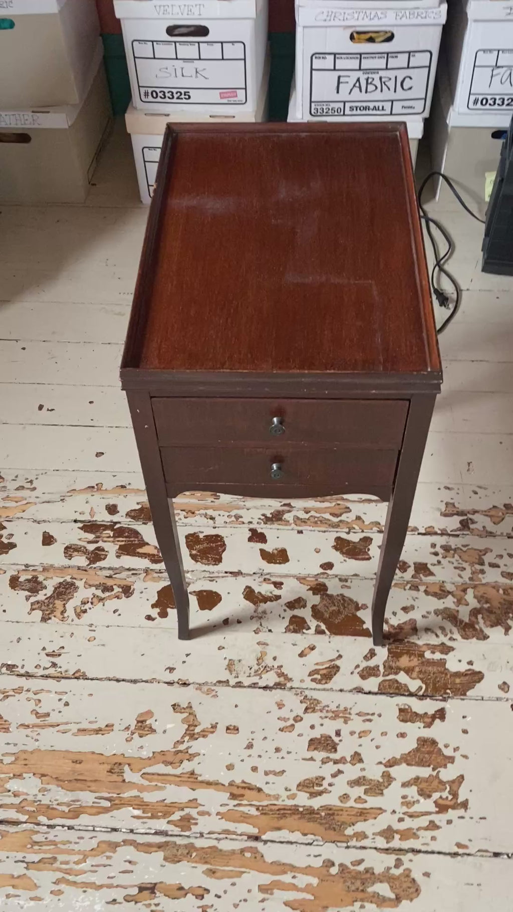 Vintage Mahogany Two-Drawer Nightstand with Galleried Top and Saber Legs