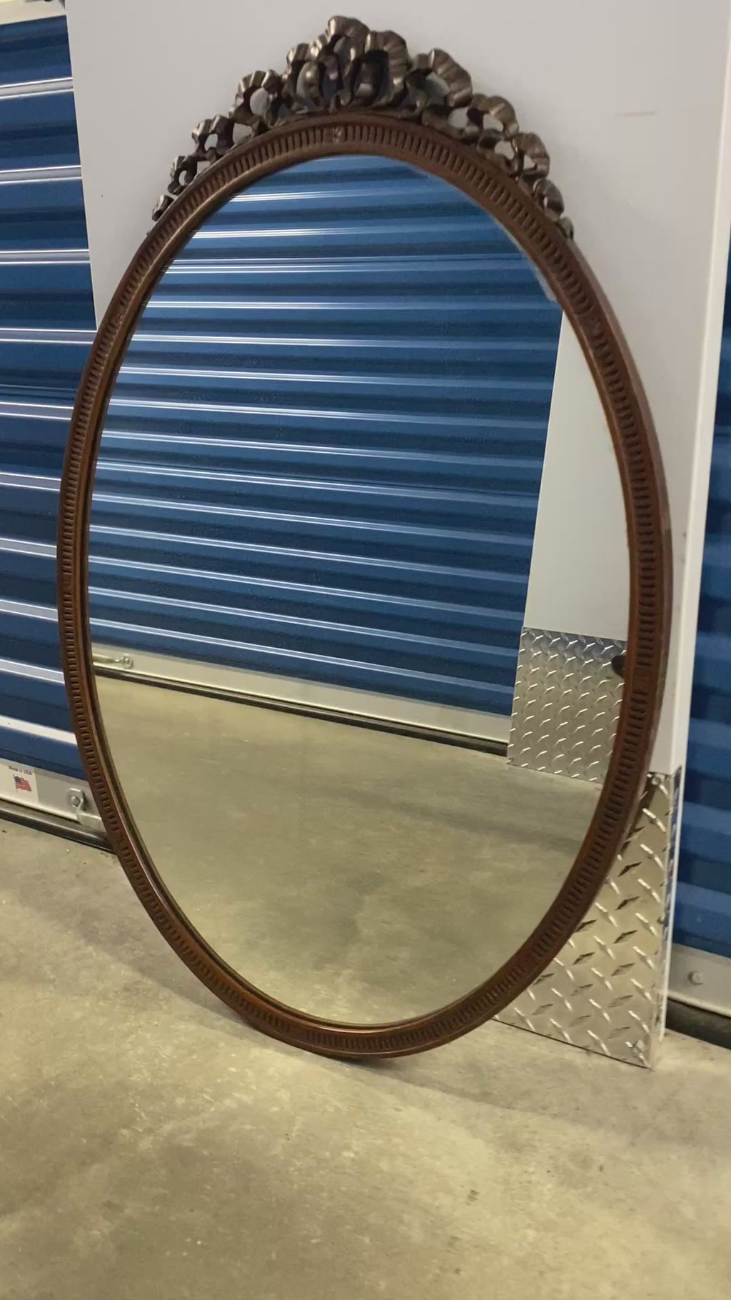 Louis XVI Style Oval Wall Mirror with Ribbon Bow Crest, Gilt Gesso Frame