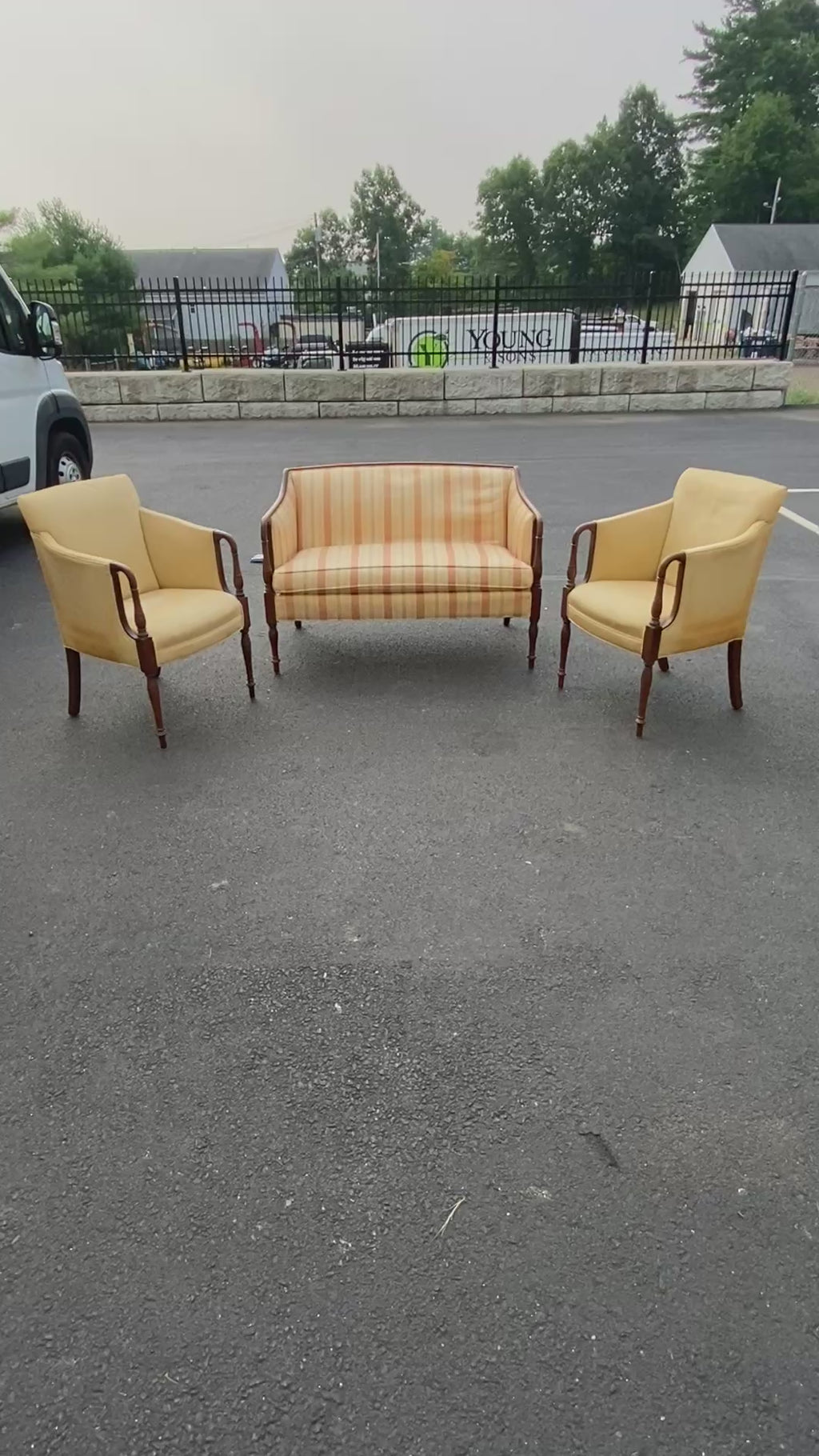 Sheraton-Style Mahogany Settee & Matching Armchairs, 3-Piece Parlor Set