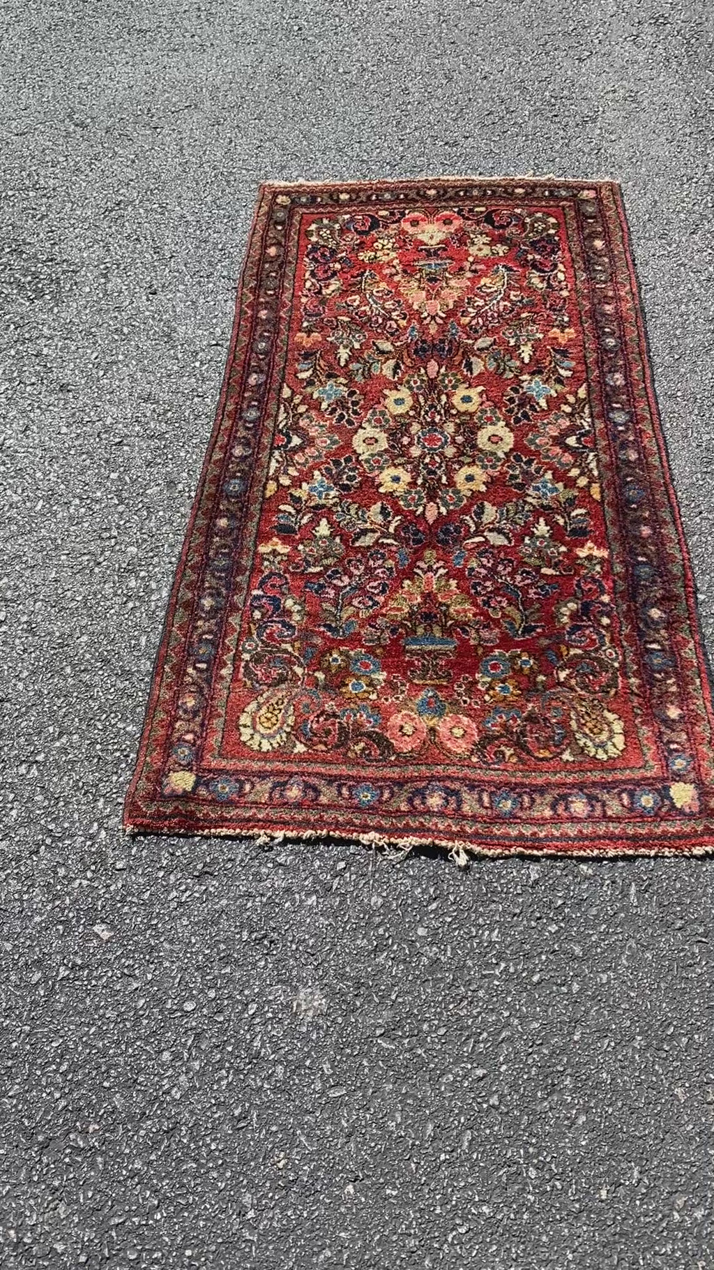 Antique Persian Sarouk Hand-Knotted Wool Runner, Rich Red Field