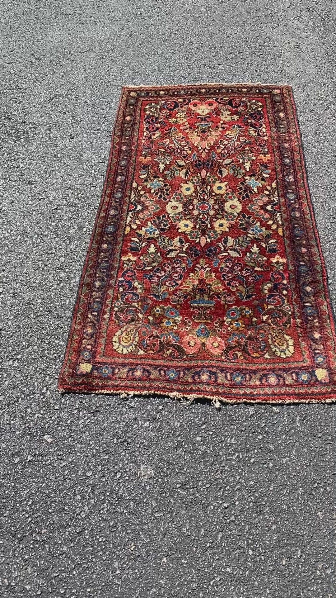 Antique Persian Sarouk Hand-Knotted Wool Runner, Rich Red Field