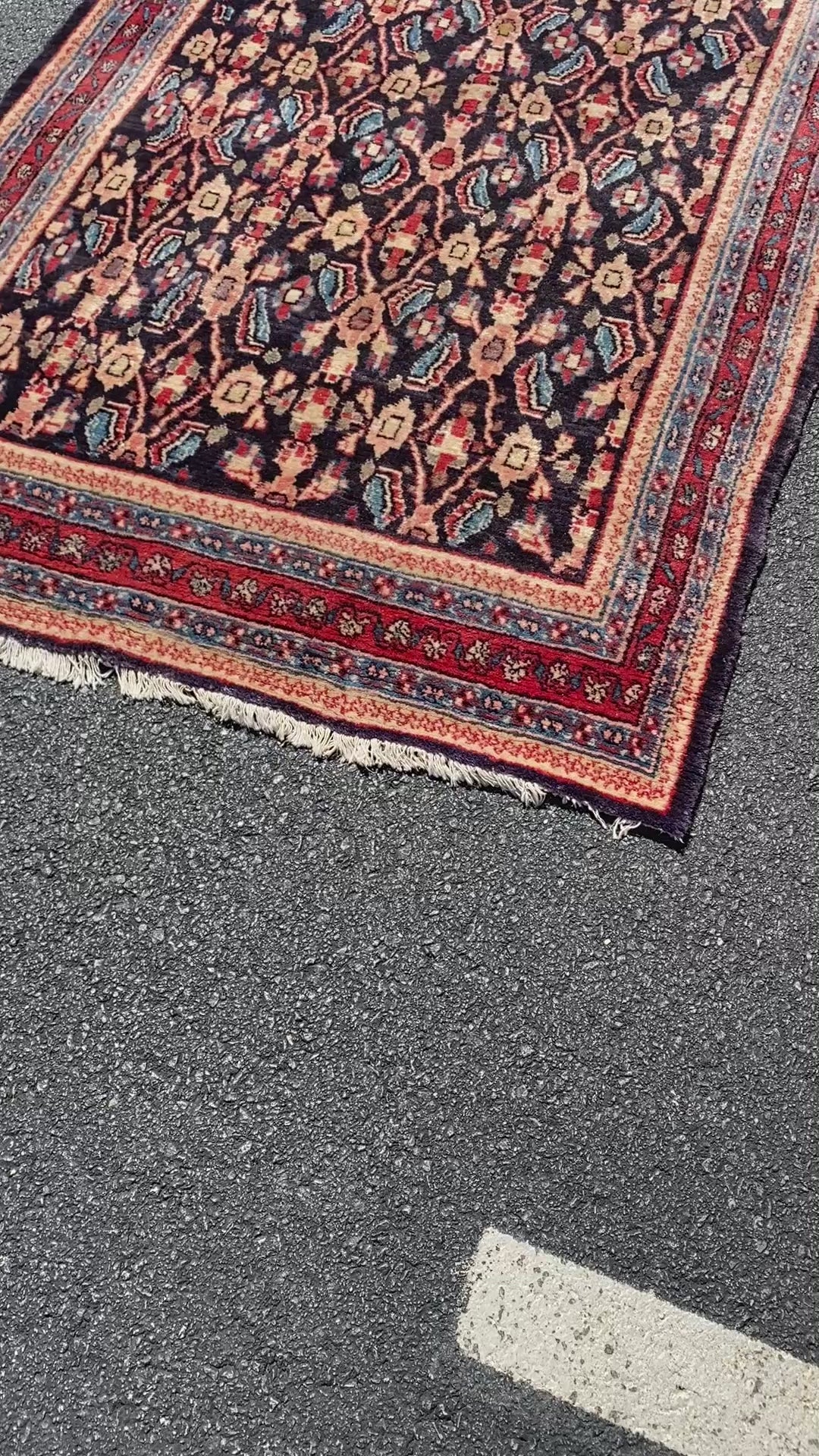 Antique Persian Malayer Runner Hand-Knotted Wool Navy Field Diamond Lattice