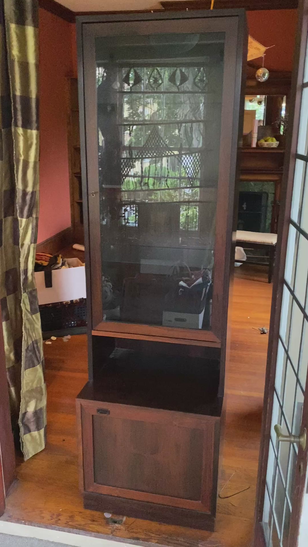 Mid-Century Walnut Display Cabinet with Glass Shelves – Modular Two-Piece