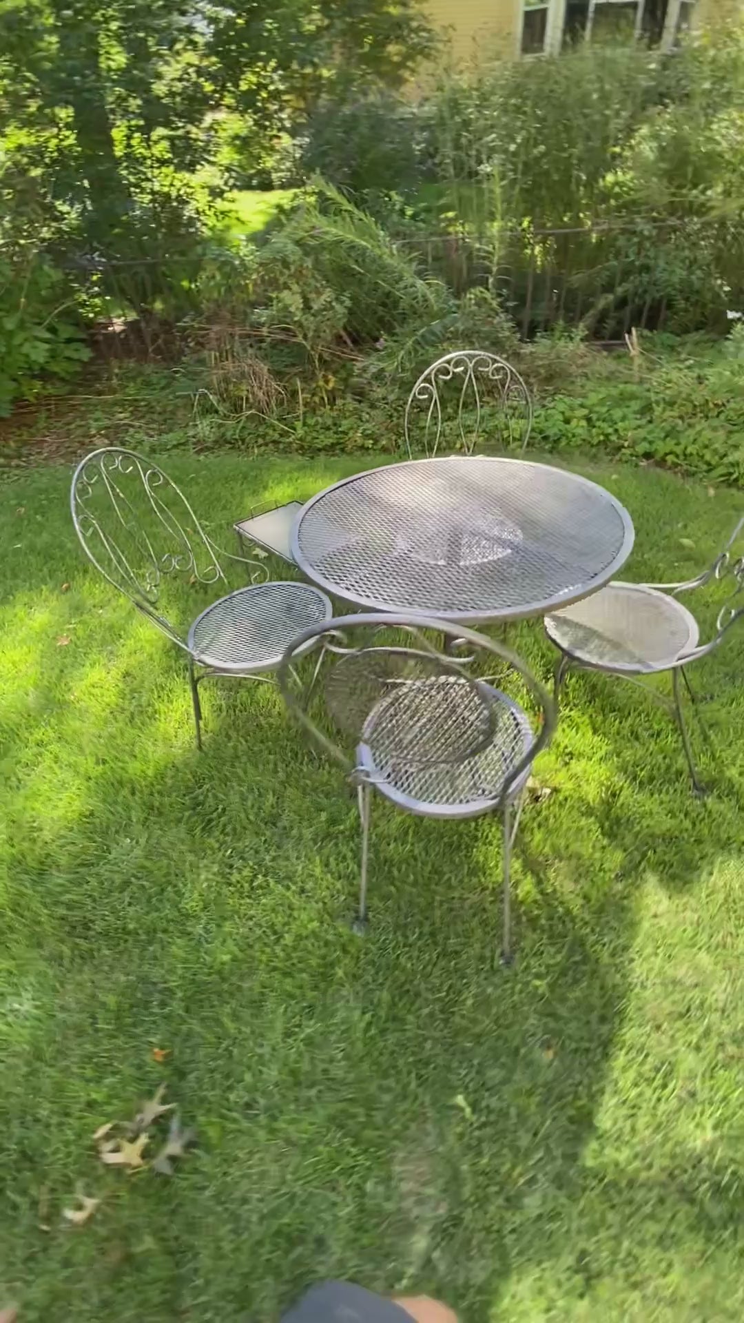 Mid-Century Wrought Iron Patio Set – 4 Salterini-Style Chairs, Table & Side Tabl