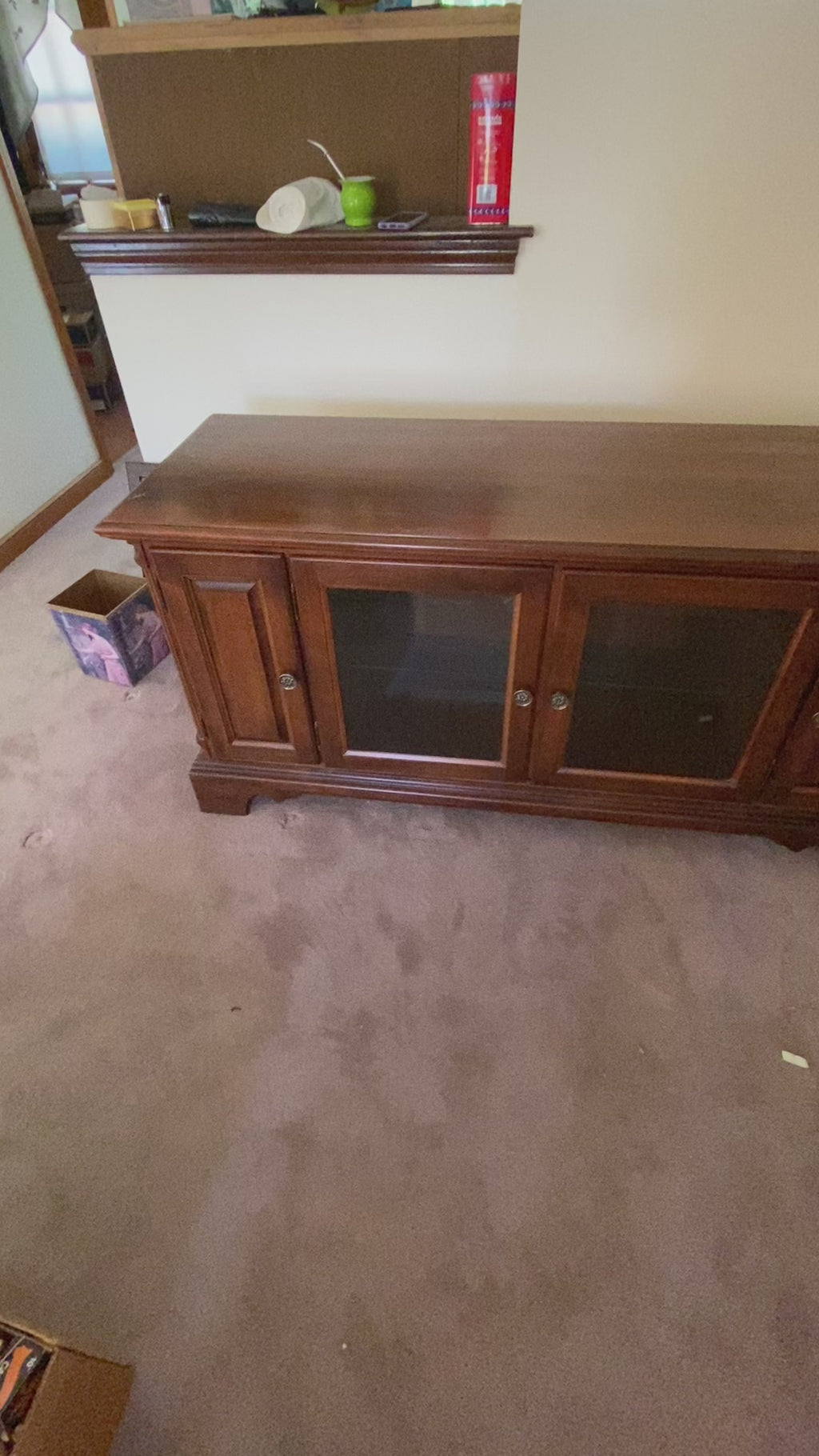 cherry media console with glass doors