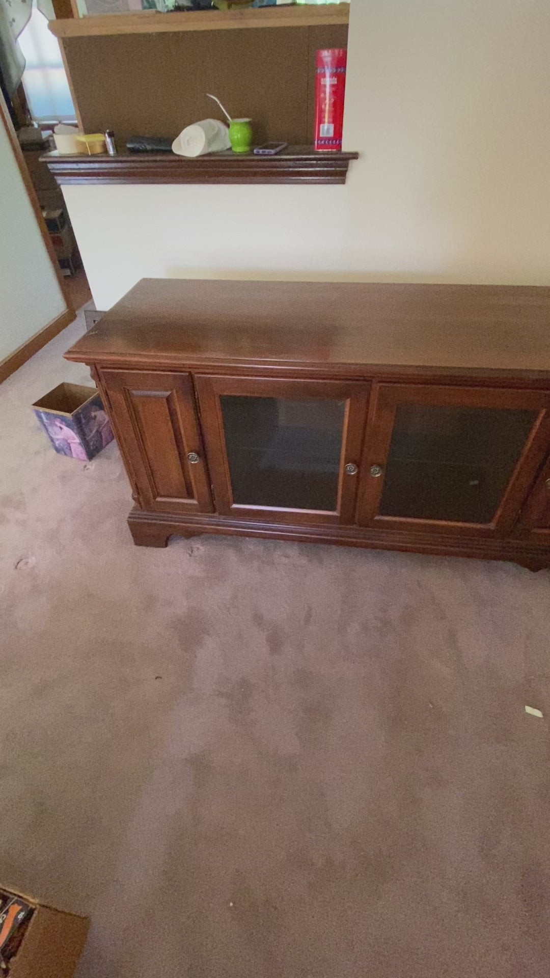 cherry media console with glass doors