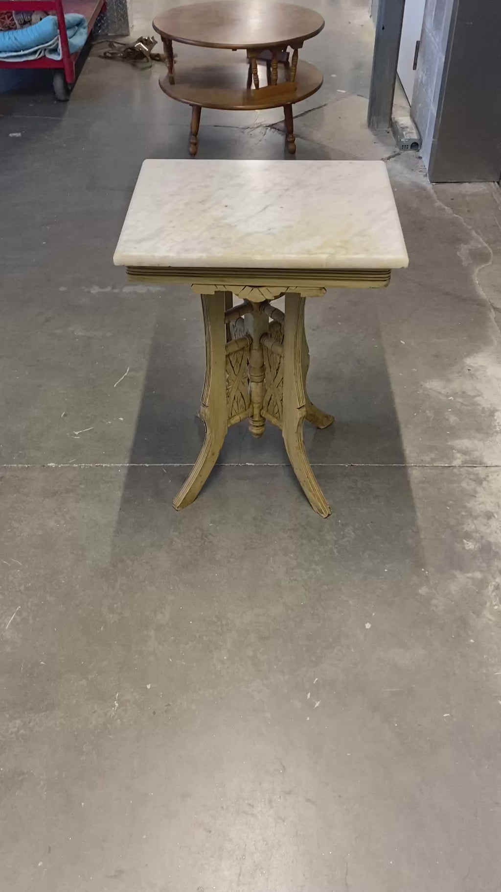 Victorian Eastlake Marble-Top Parlor Table with Carved Walnut Base c.1880