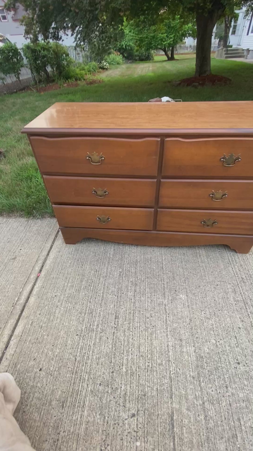 Mid-Century Maple 6-Drawer Double Dresser with Chippendale Bail Pulls