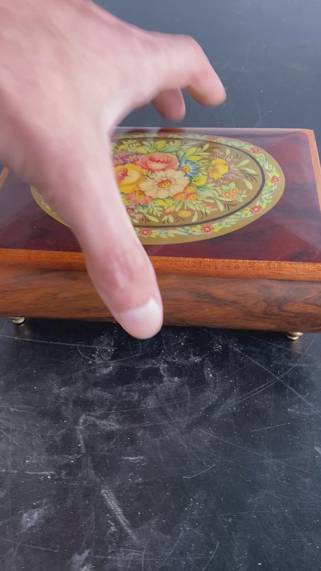 Reuge Swiss Musical Movement Box No. 3756 "Für Elise" Hand-Painted Floral Lid