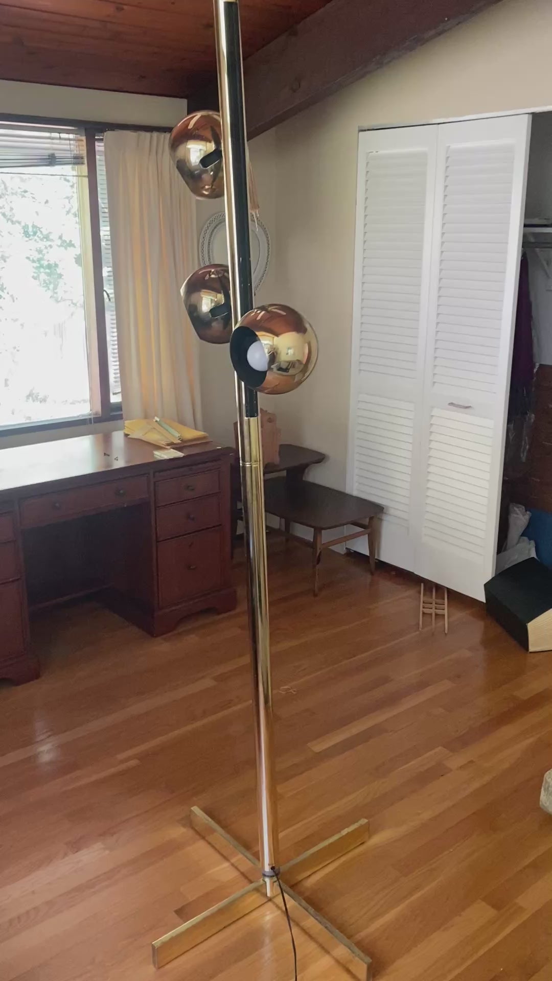 1960s Brass 3-Globe Eyeball Floor Lamp with X-Base – Space Age Task Lighting