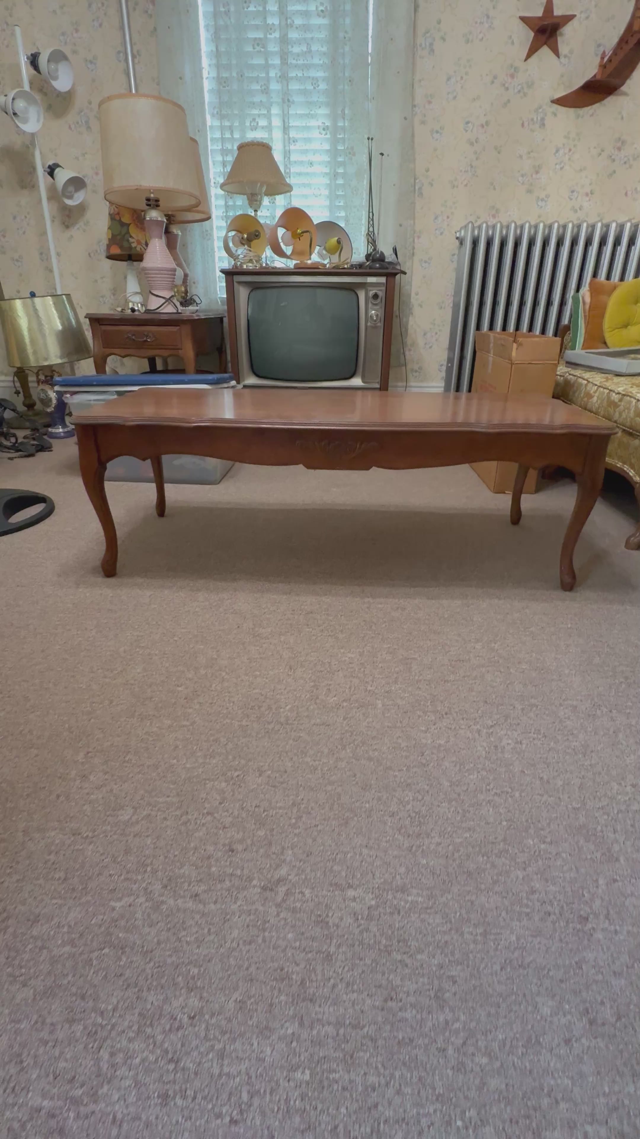 French Provincial Cherry Coffee Table with Carved Apron & Cabriole Legs