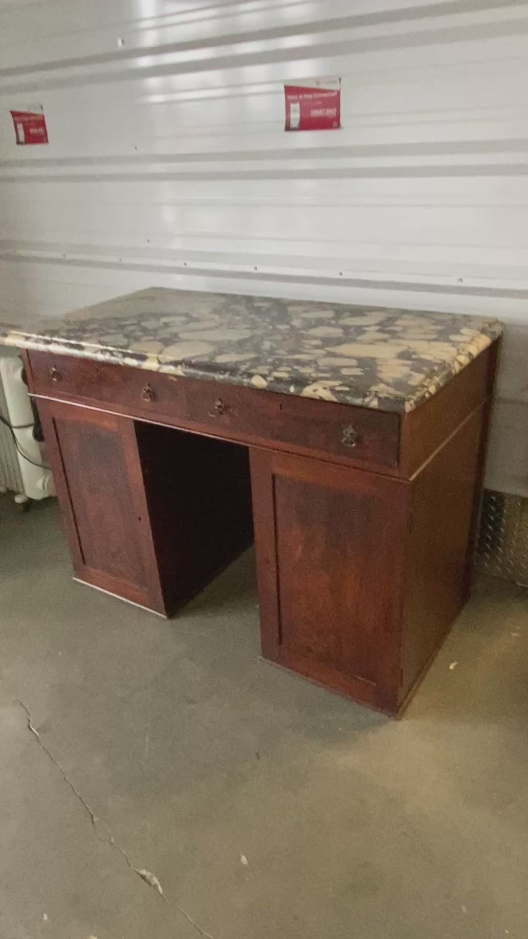 19th Century English Pedestal Sideboard with Breche Violette Marble Top, Flame M