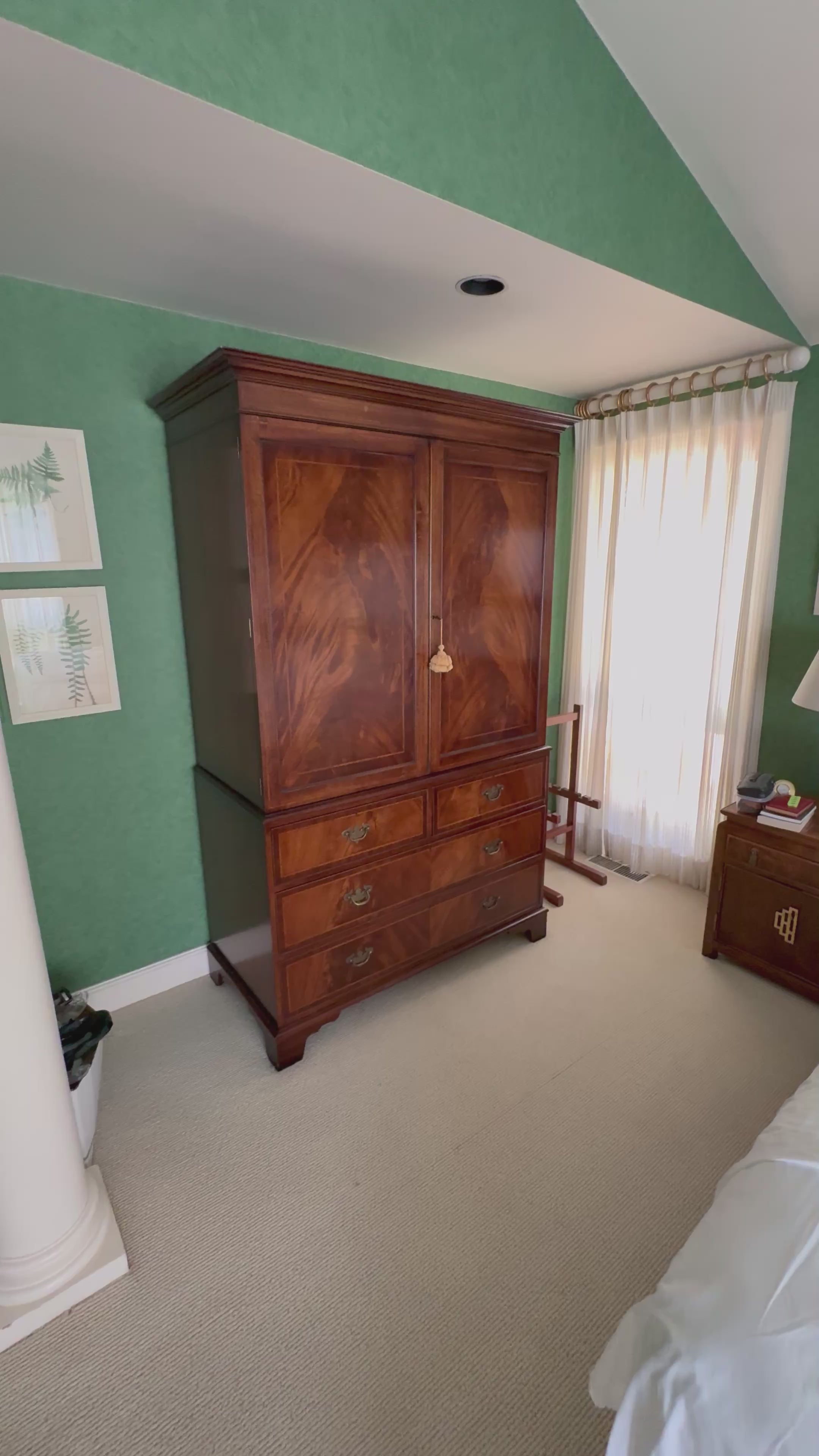 Georgian-Style Flame Mahogany Linen Press with Satinwood Banding & Bracket Feet