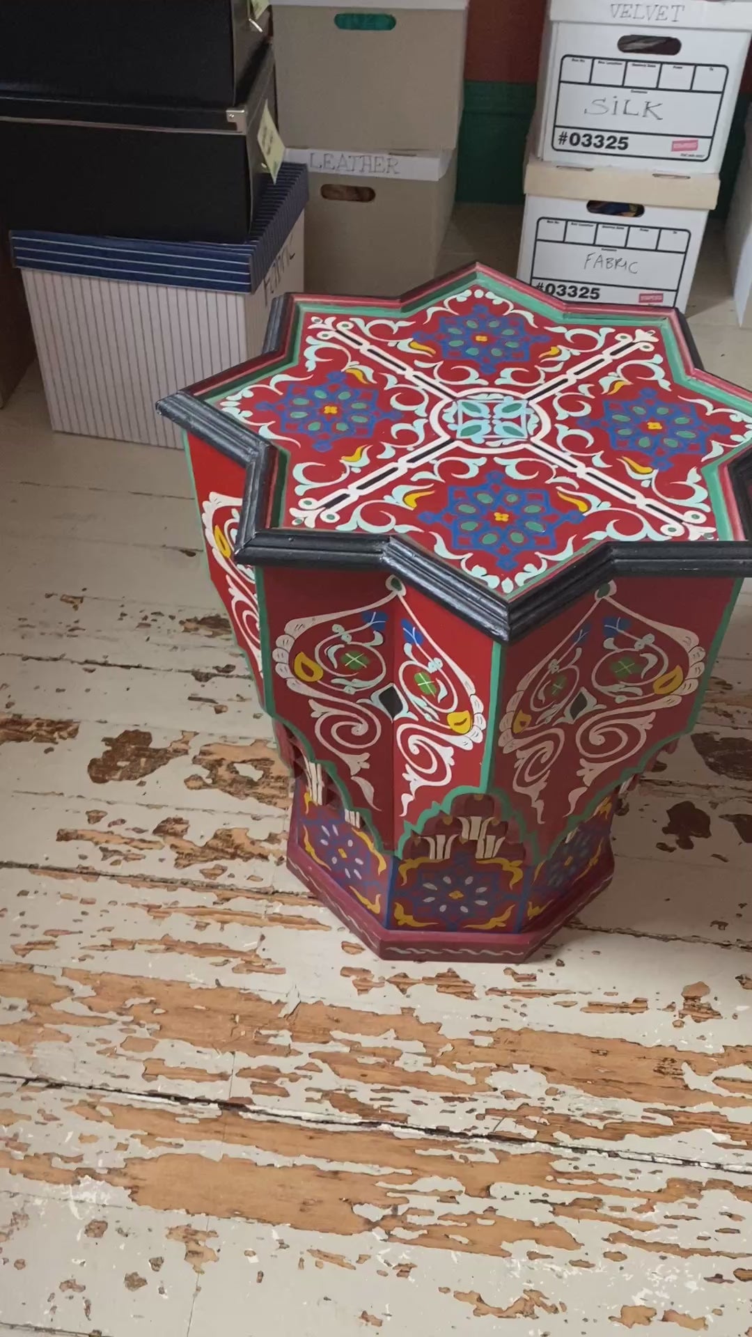 Moroccan Hand-Painted Zouak Wood Side Table with Star-Shaped Top