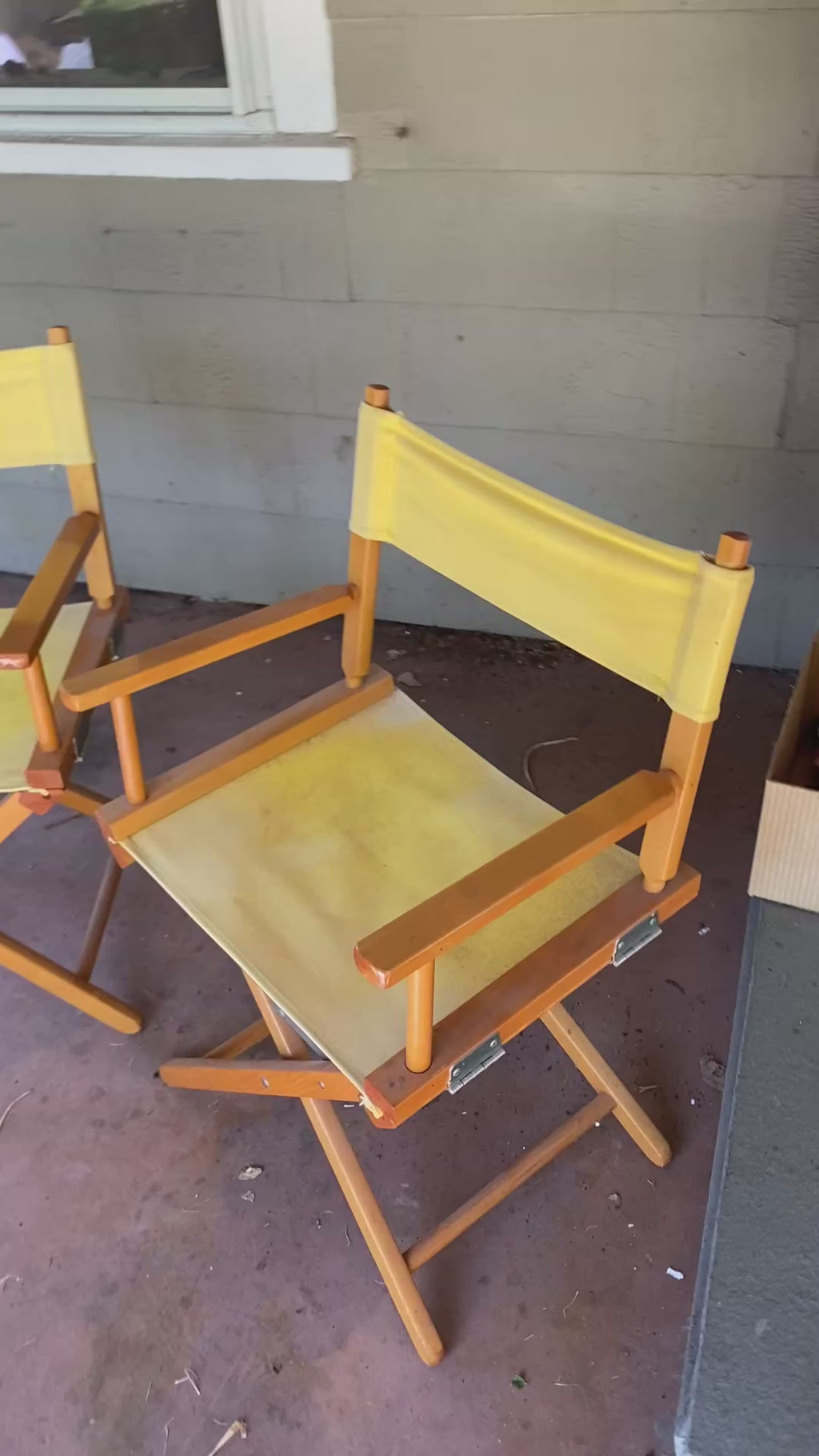 Pair Vintage Director's Chairs, Solid Beech Frames, Yellow Canvas, 1970s