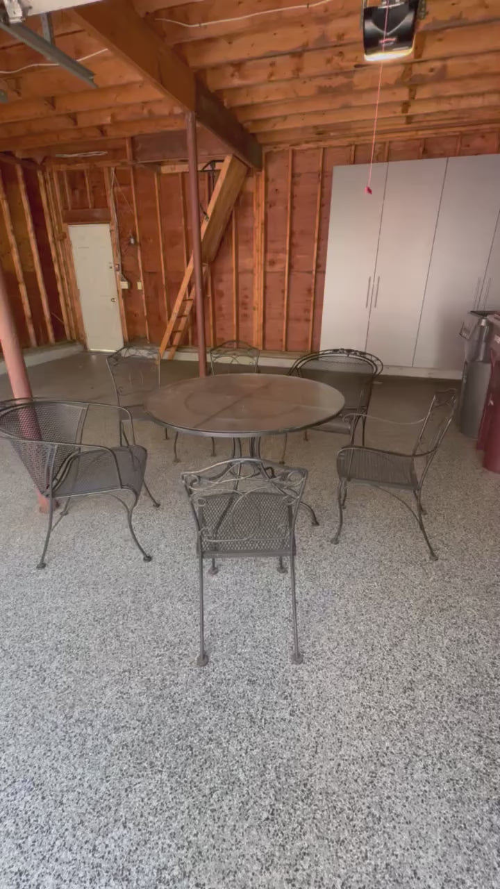 Vintage Wrought Iron 7-Piece Patio Set with Scroll Details & Mesh Seating
