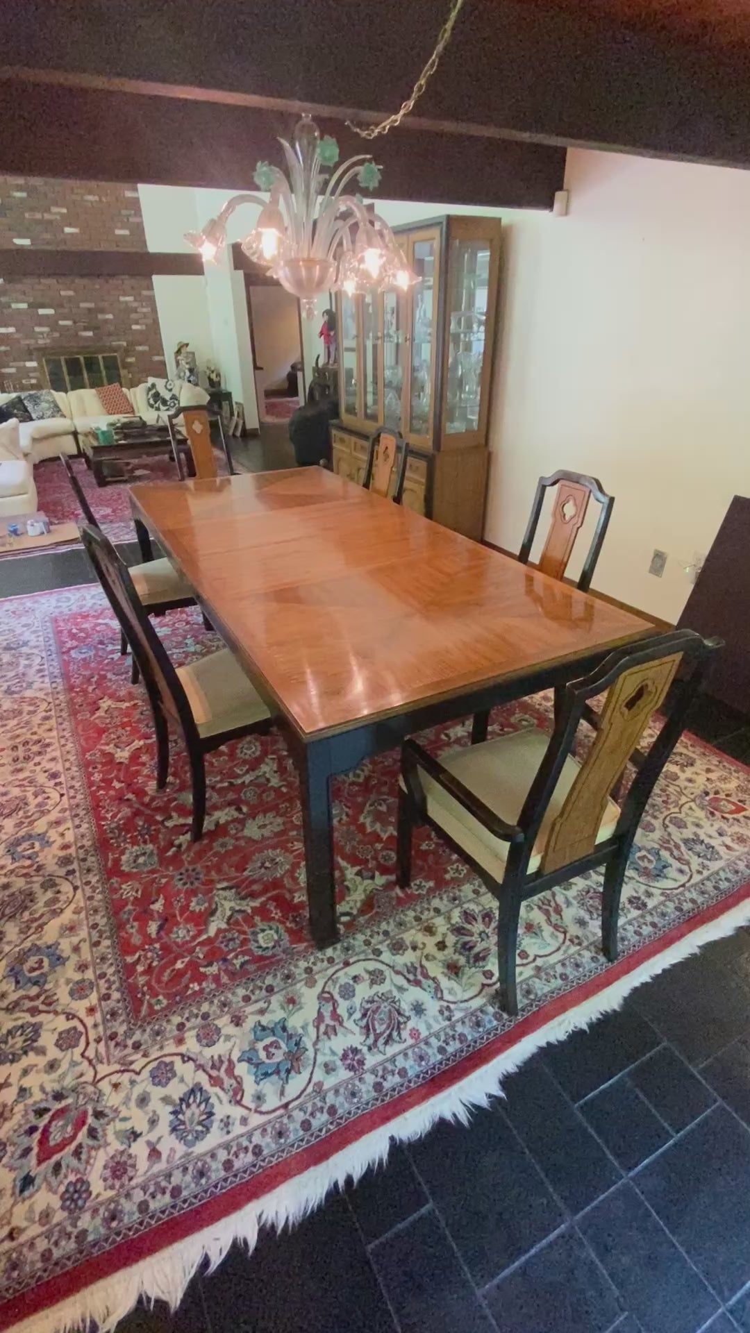 Thomasville Chinoiserie Dining Set — Parquetry Table + 6 Two-Tone Chairs