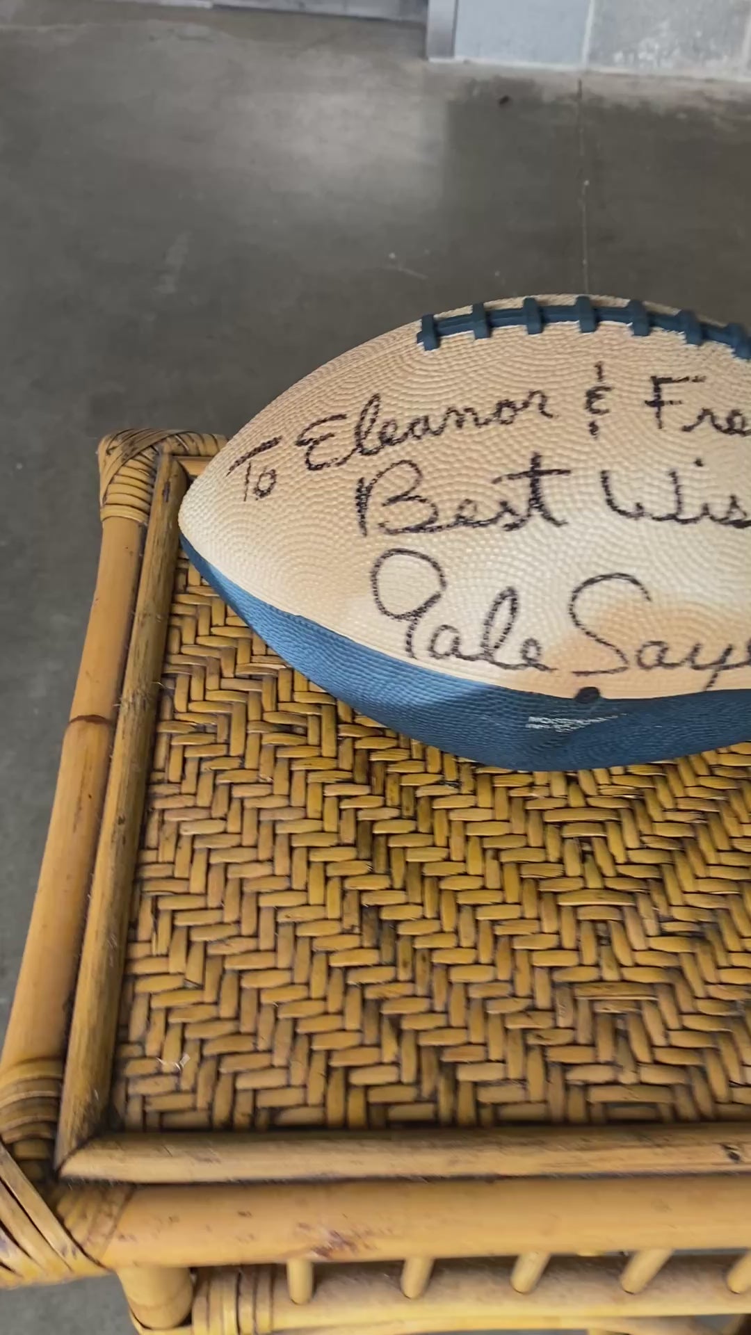 Gale Sayers Signed Autograph Football — Personalized to Eleanor & Fred