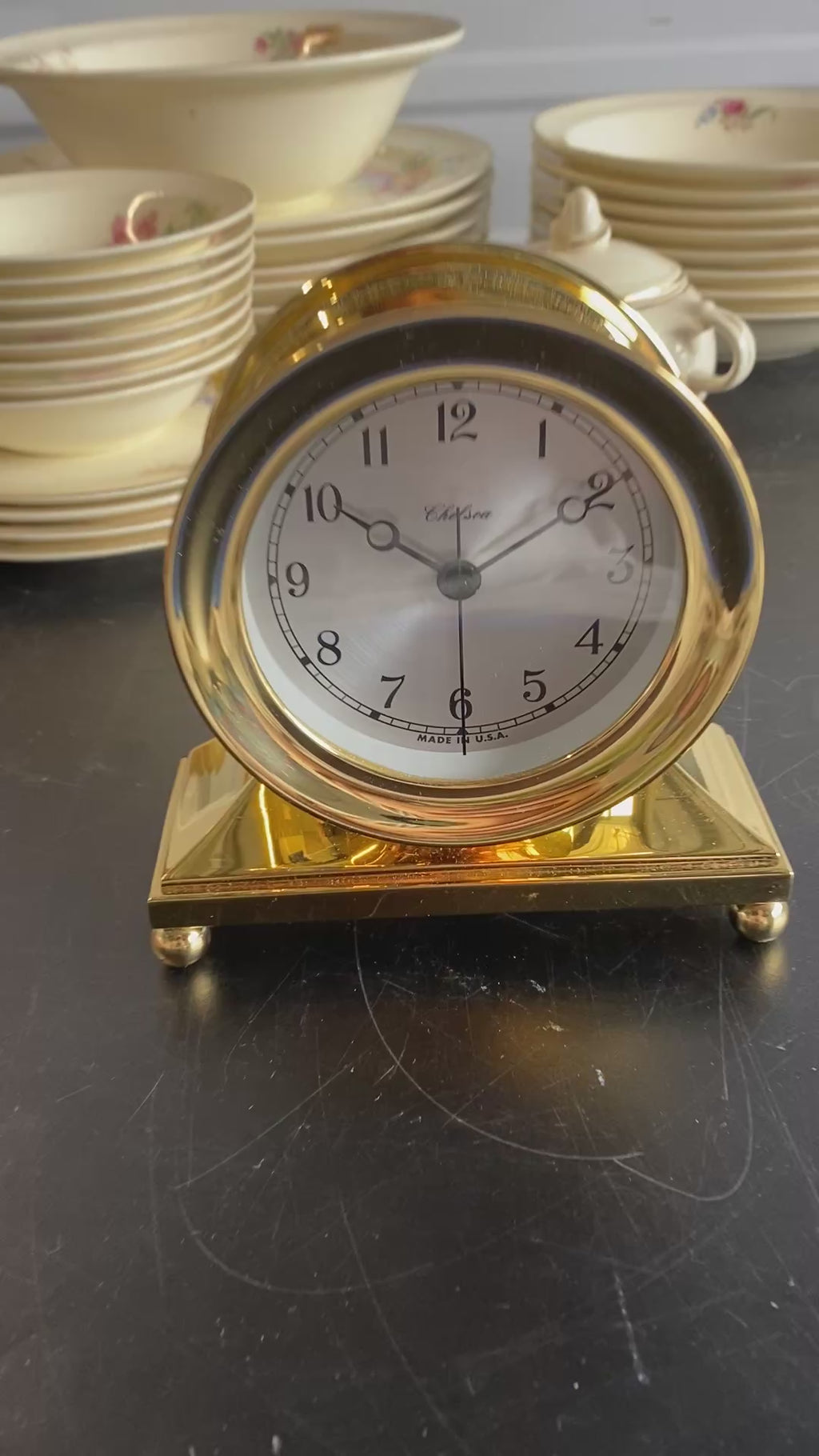 Chelsea Clock Corporate Collection Brass Quartz Desk Clock with Original Papers