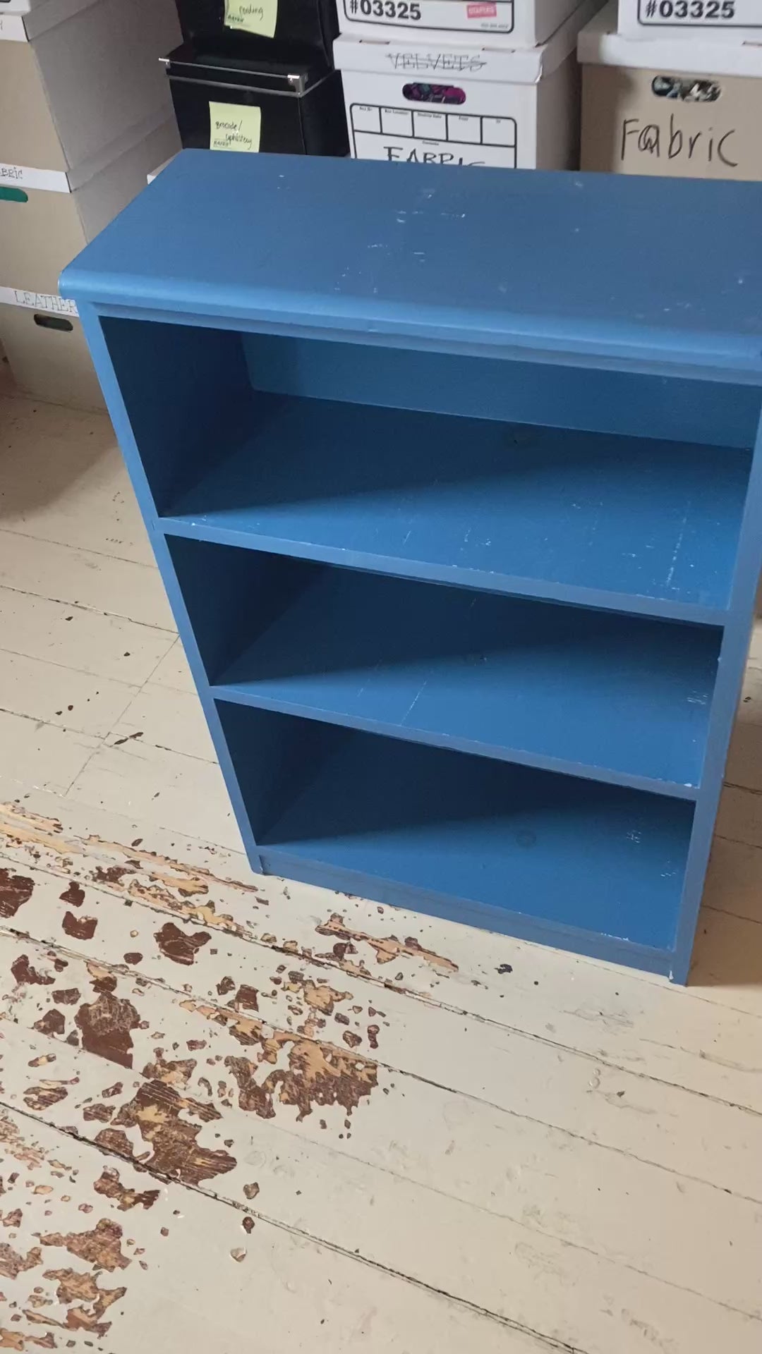 Vintage Solid Wood 3-Shelf Bookcase in Bold Cobalt Blue Paint