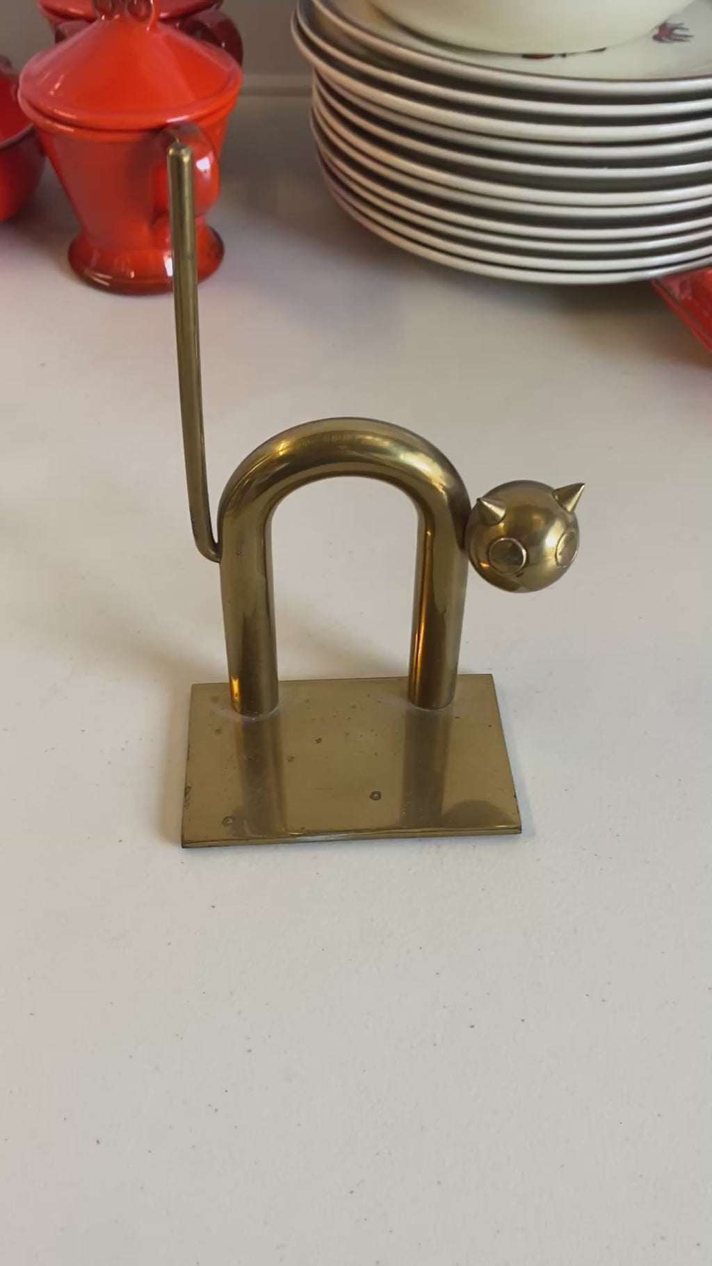 Chase Brass Cat Bookend by Walter Von Nessen Art Deco Sculptural Single