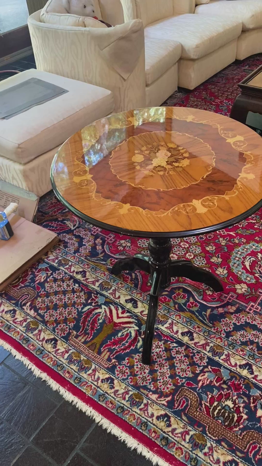 Notturno Intarsio Sorrento Italian Marquetry Pedestal Table Round Inlaid Top