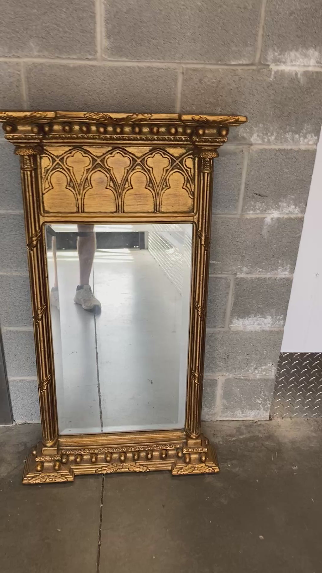 Pair of Federal/Empire Style Gilt Wood Wall Mirrors with Architectural Details