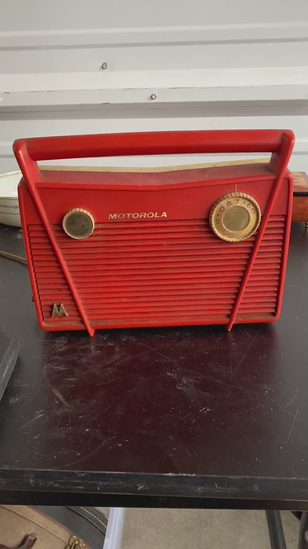 Motorola 56L2 Portable Tube Radio in Coral Red Plastic, 1950s