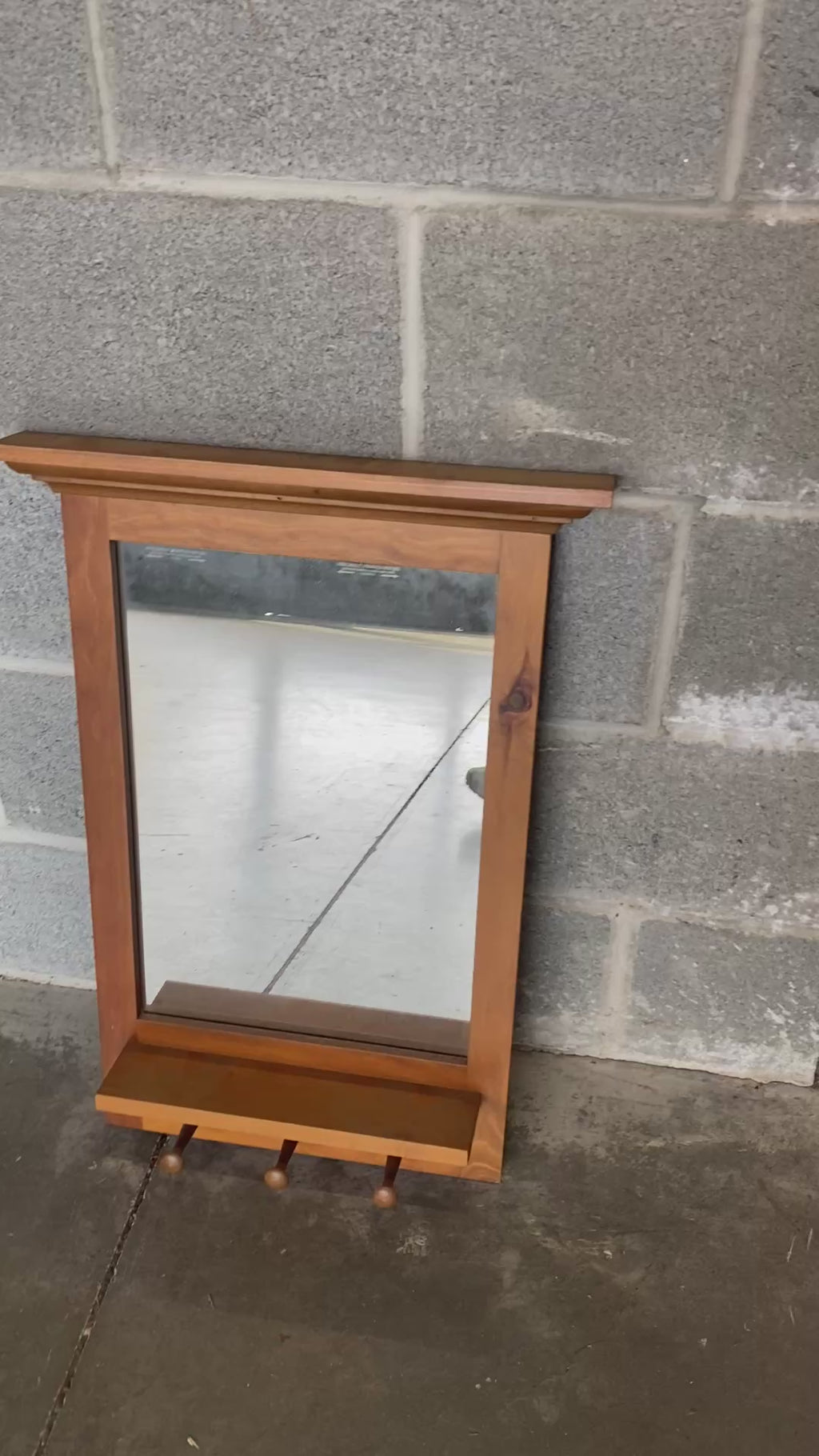 Solid Pine Entryway Mirror with Shelf & Shaker Pegs, Colonial Revival Style