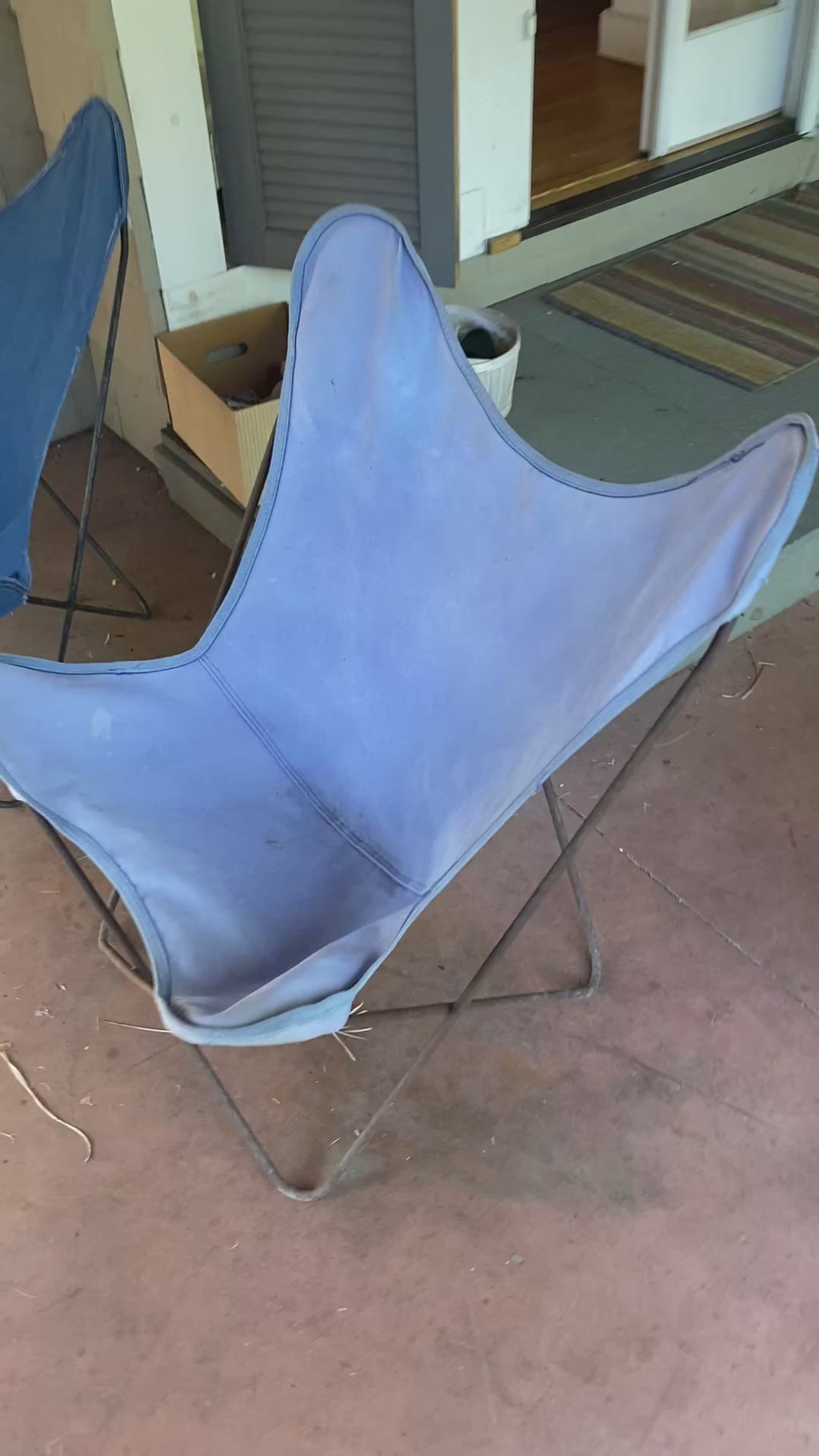 Pair of Mid-Century BKF Butterfly Chairs with Canvas Slings in Two-Tone Blue