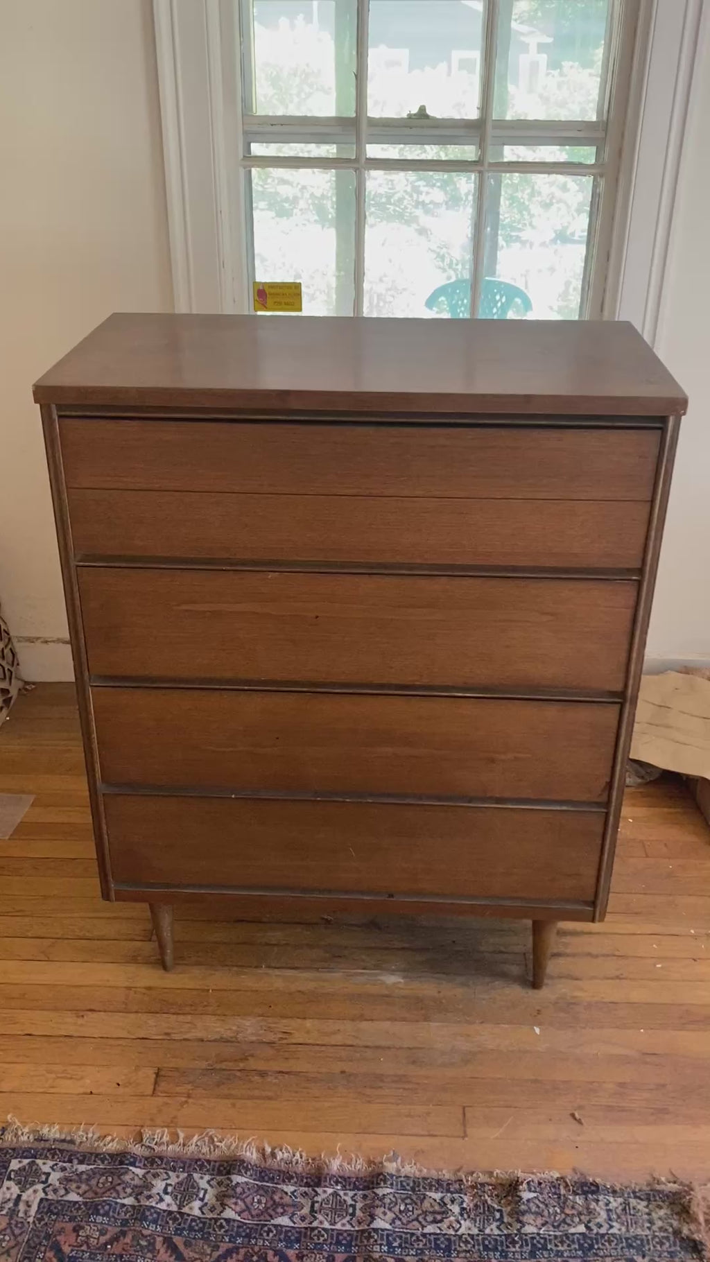 Mid-Century Modern Walnut 4-Drawer Highboy Dresser with Tapered Legs