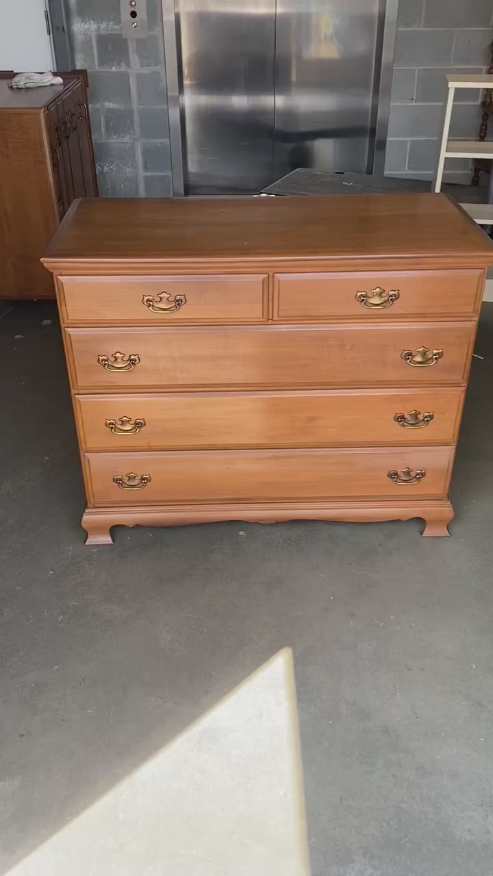 Solid Maple Colonial Revival Chest of Drawers with Brass Batwing Pulls