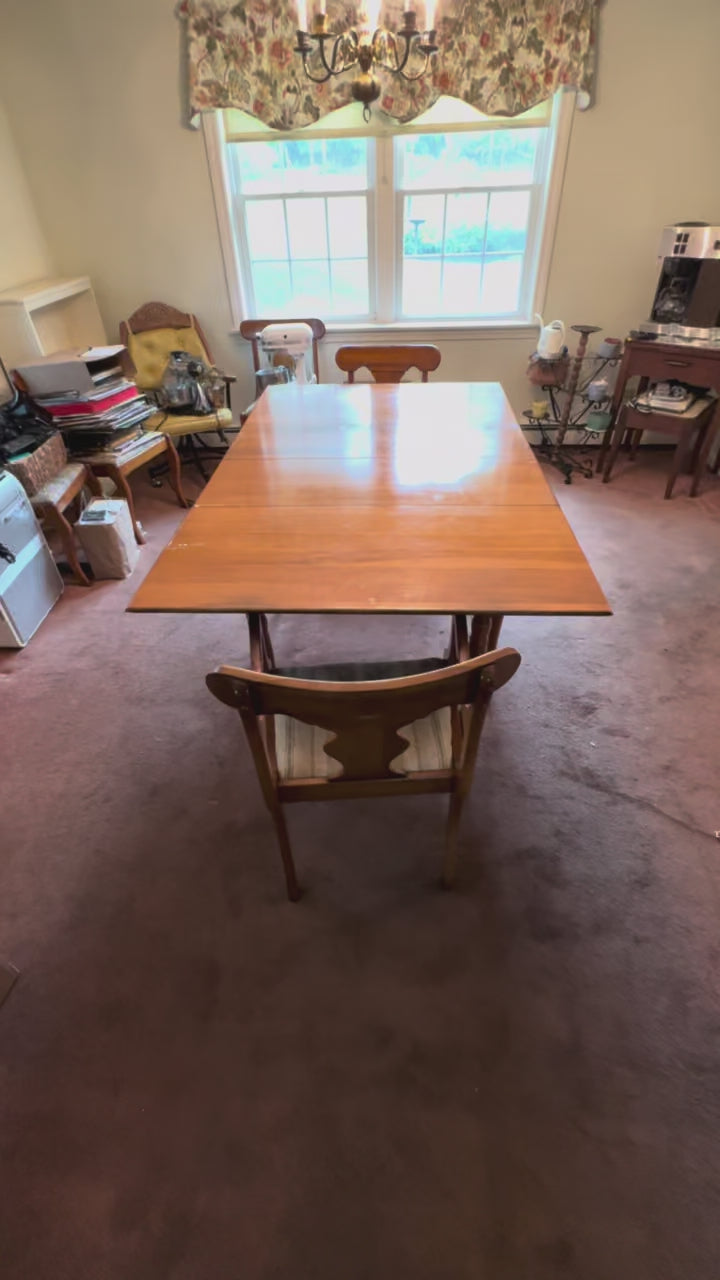 Vintage Cherry Drop Leaf Extension Dining Table with 4 Chairs – 71” x 44”
