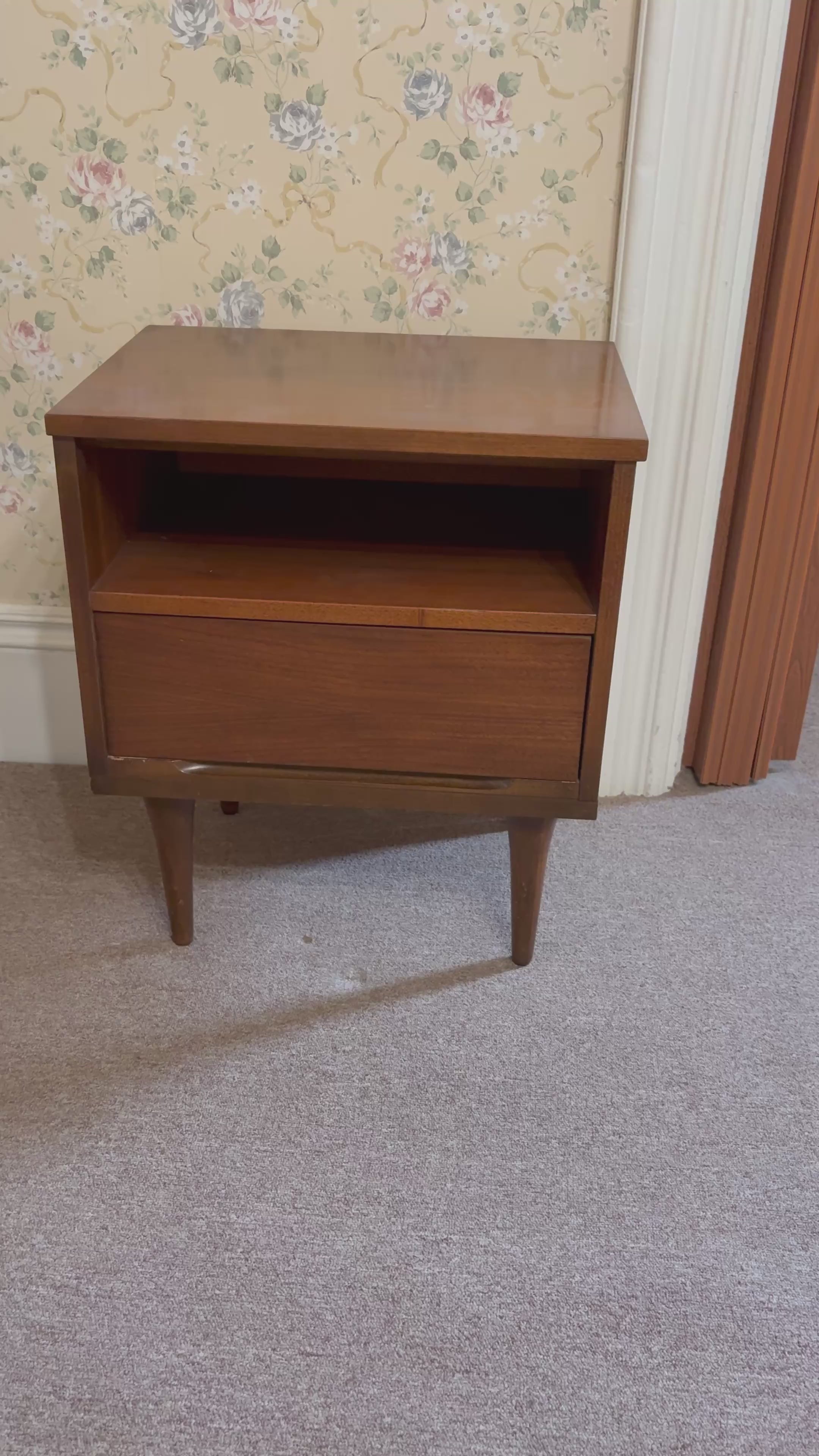 Mid-Century Modern Walnut Nightstand with Recessed Drawer Pull, 1960s