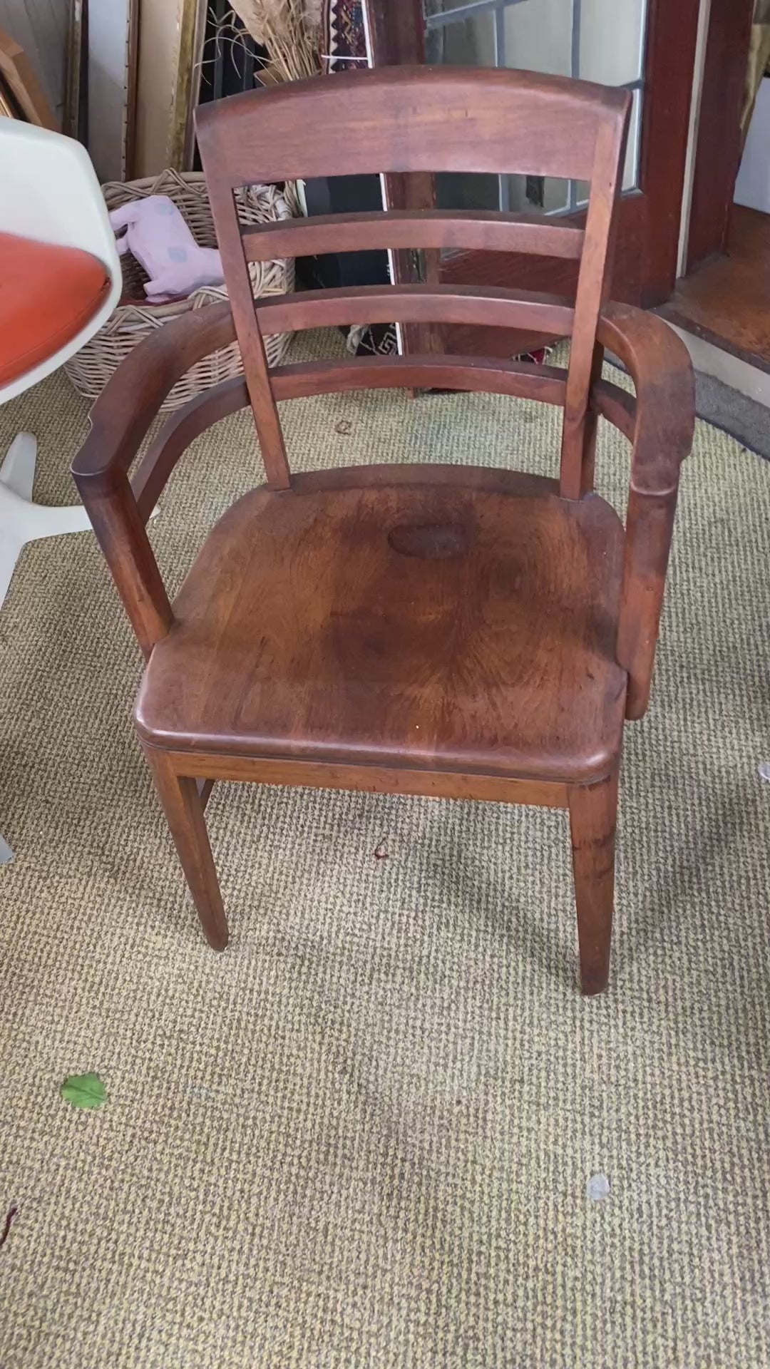 Vintage Solid Oak Banker's Armchair with Bentwood Arms, 1940s Office Classic